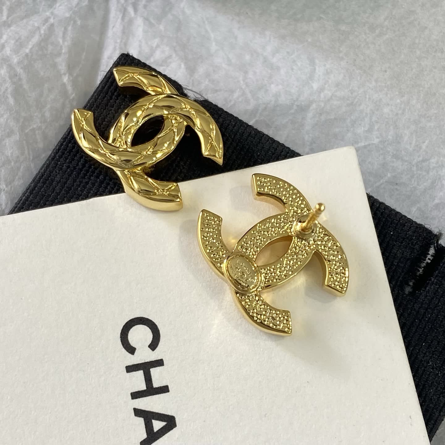 Chanel CC Logo Gold Tone Stud Earrings