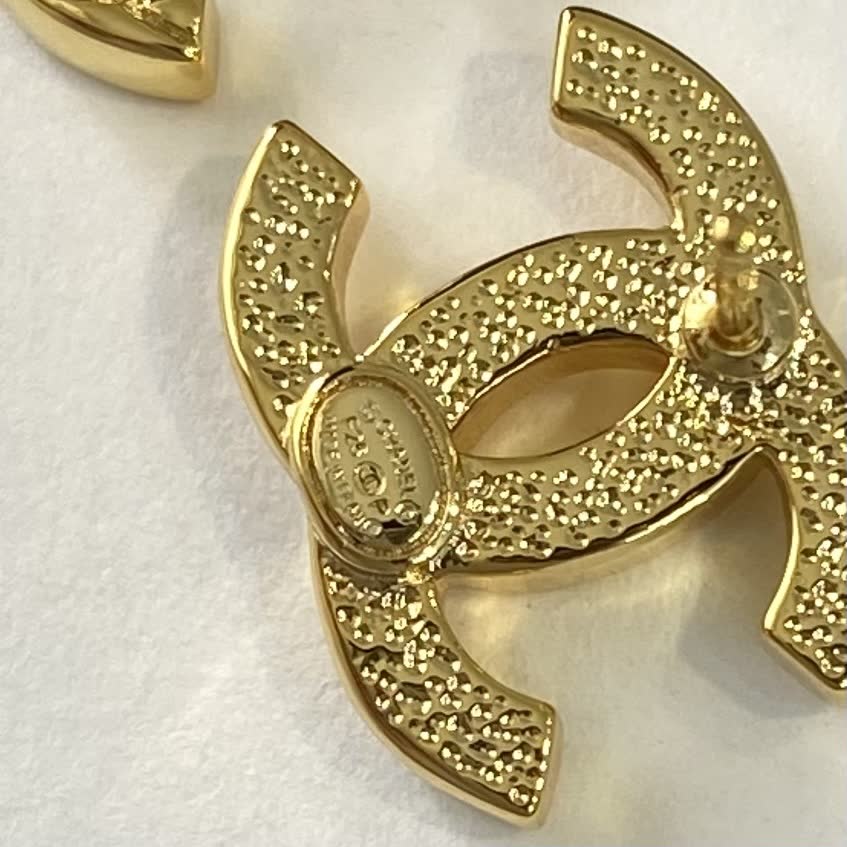 Chanel CC Logo Gold Tone Stud Earrings