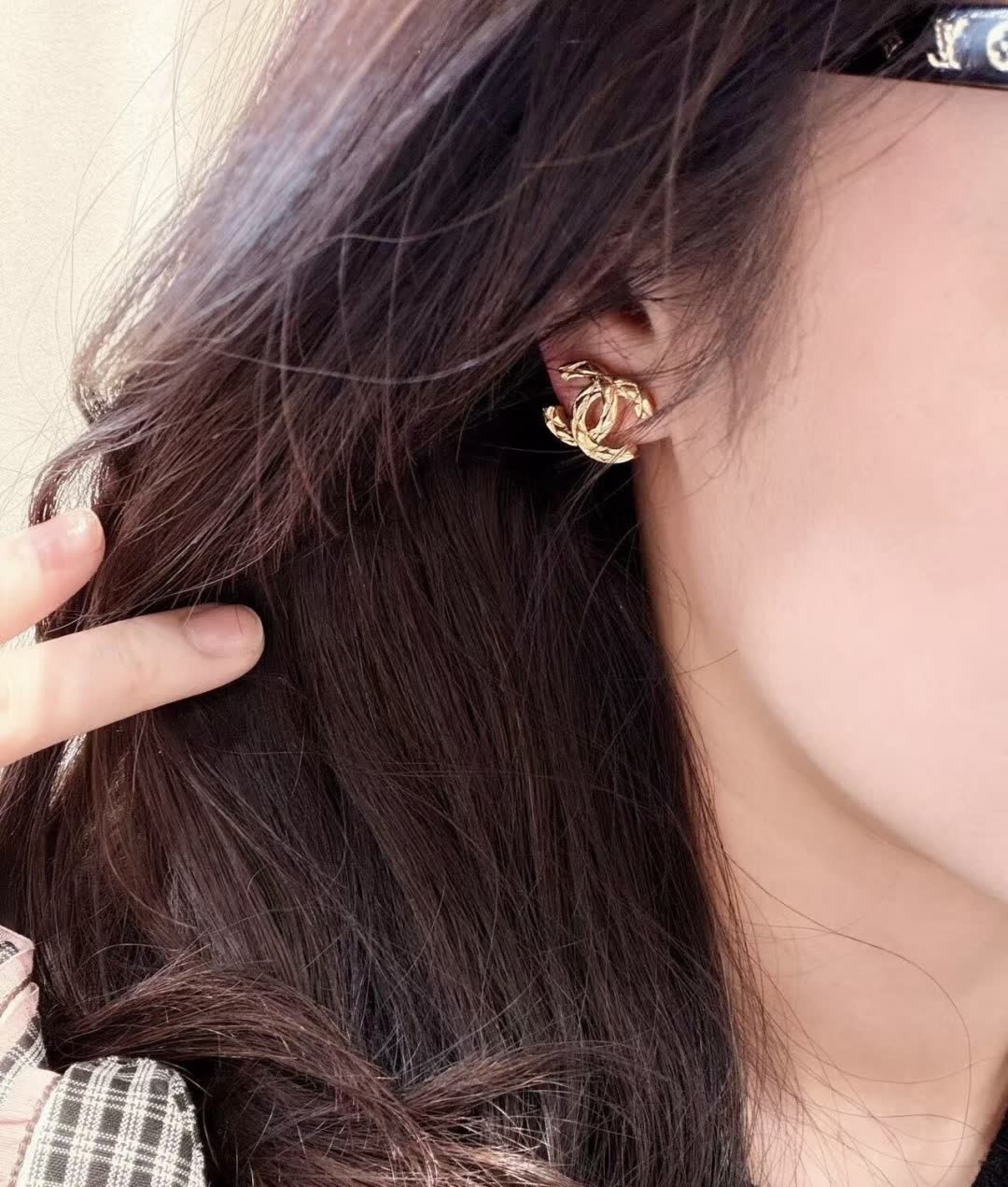 Chanel CC Logo Gold Tone Stud Earrings