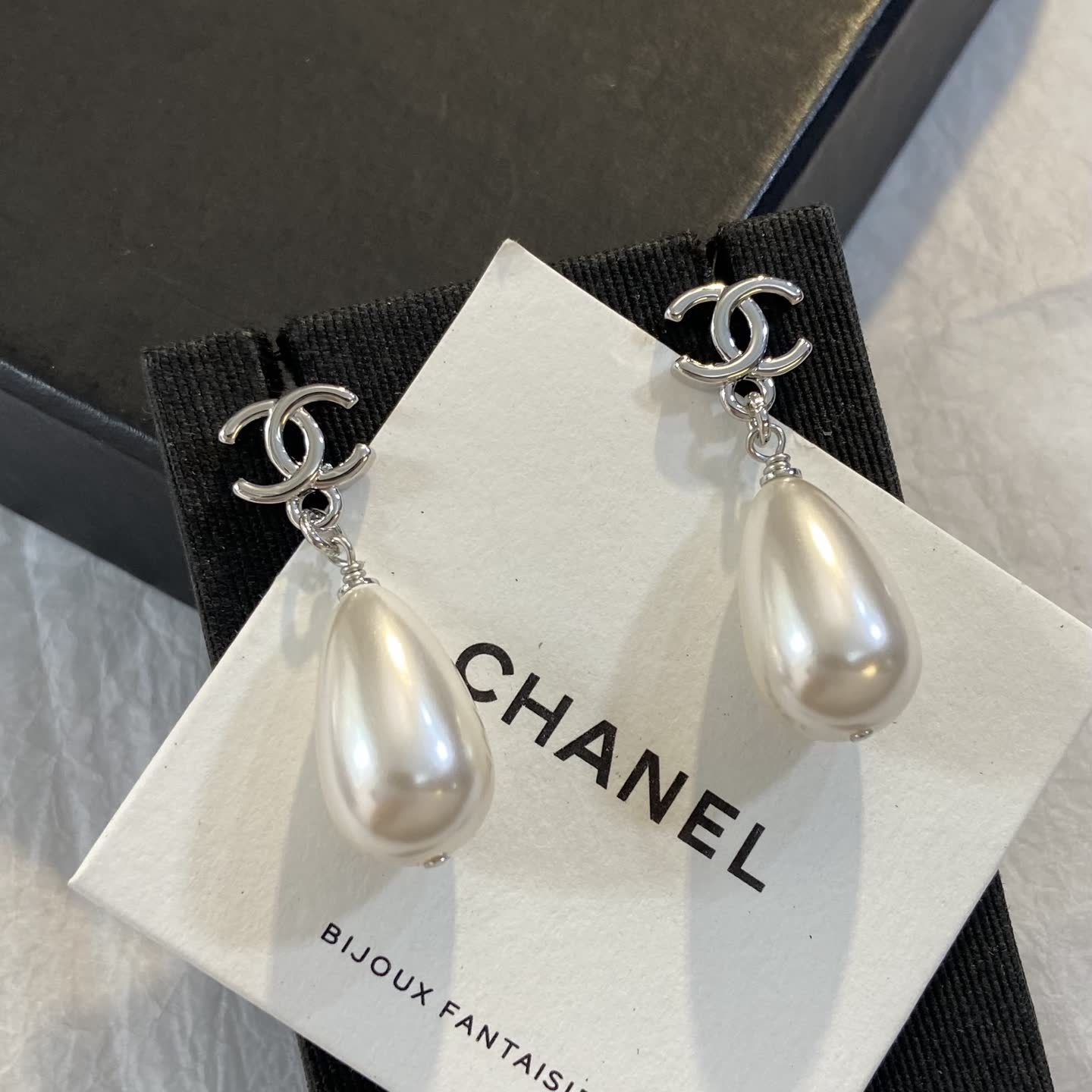 Chanel CC Pearl Drop Earrings
