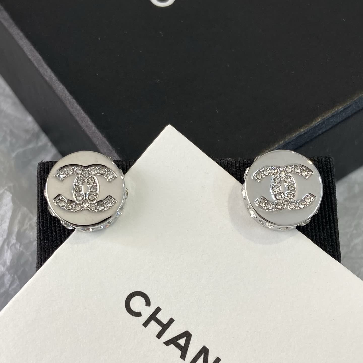 Chanel CC Logo Crystal Stud Earrings