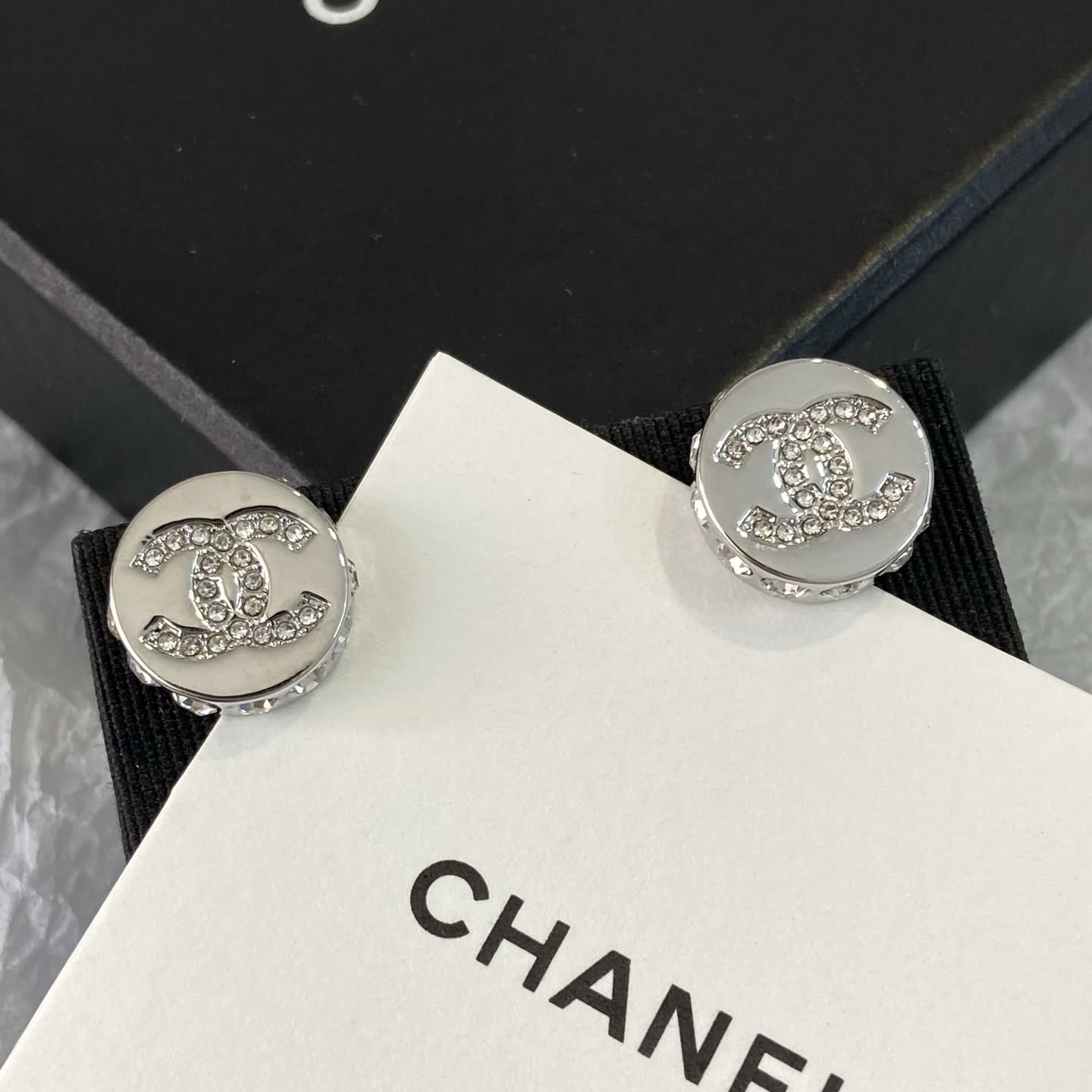Chanel CC Logo Crystal Stud Earrings