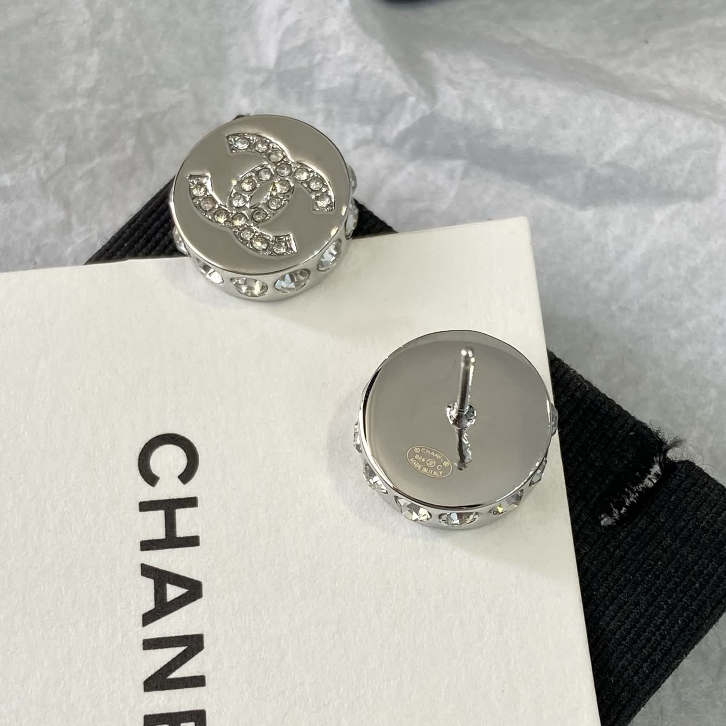 Chanel CC Logo Crystal Stud Earrings