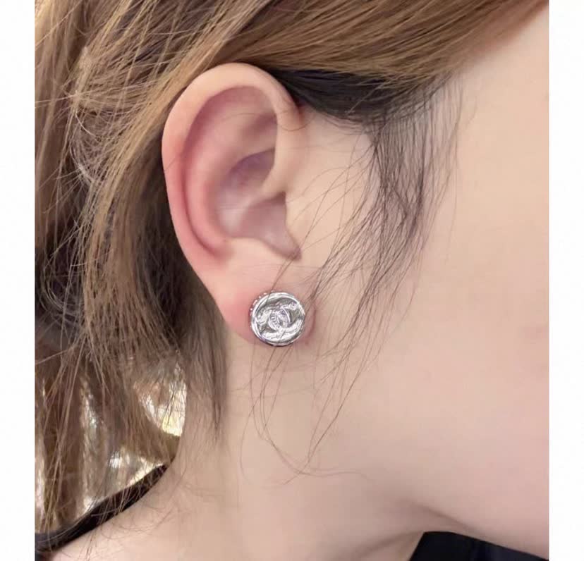 Chanel CC Logo Crystal Stud Earrings