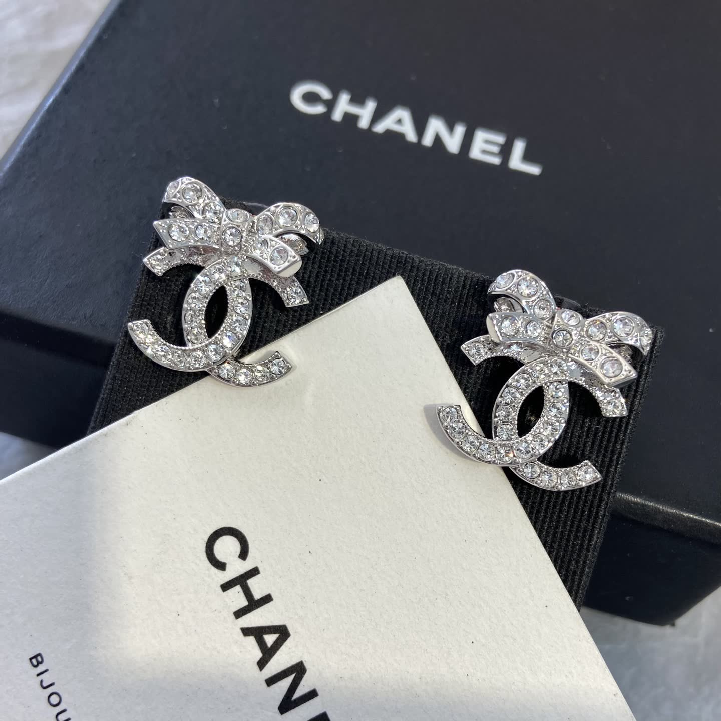 Chanel CC Bow Stud Earrings