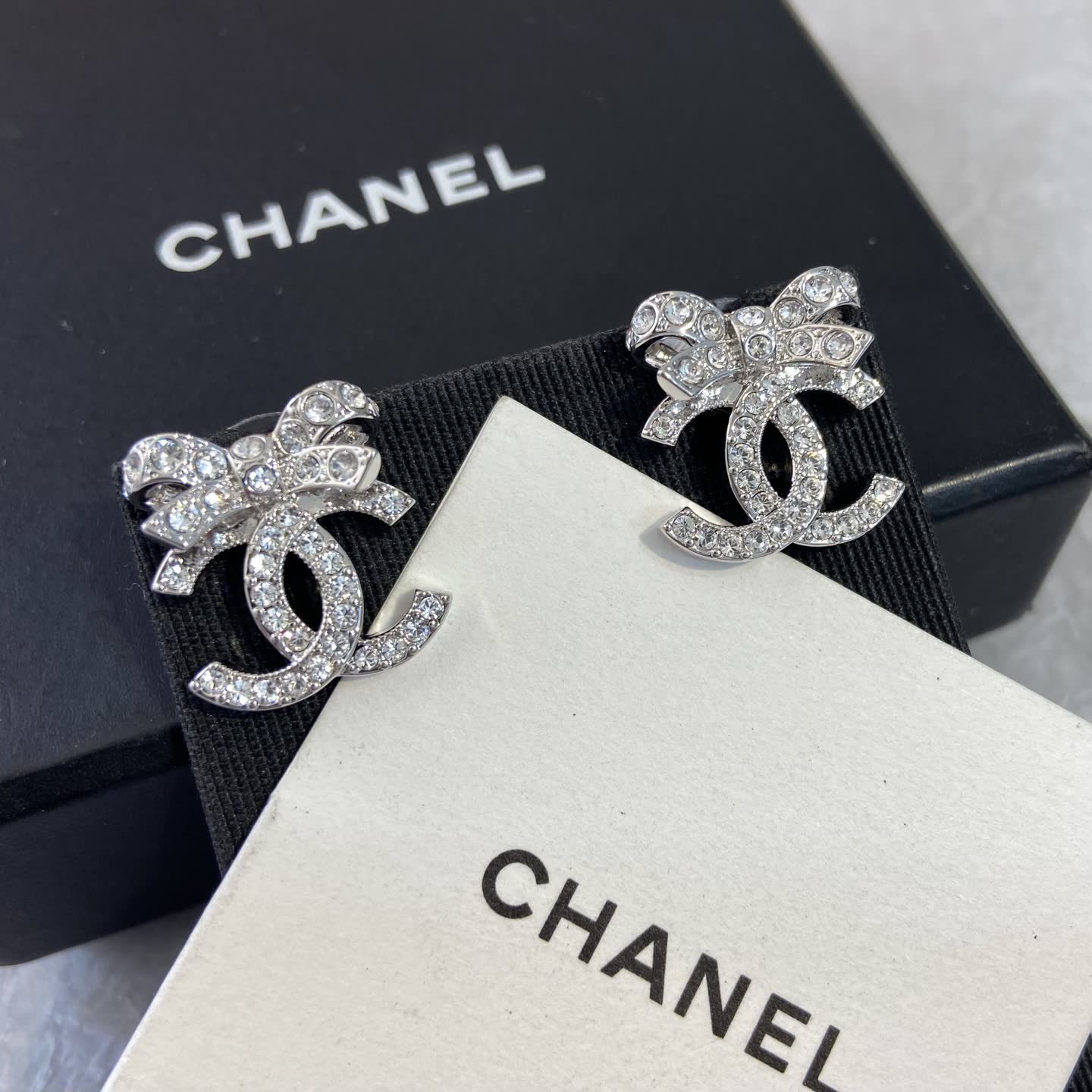 Chanel CC Bow Stud Earrings