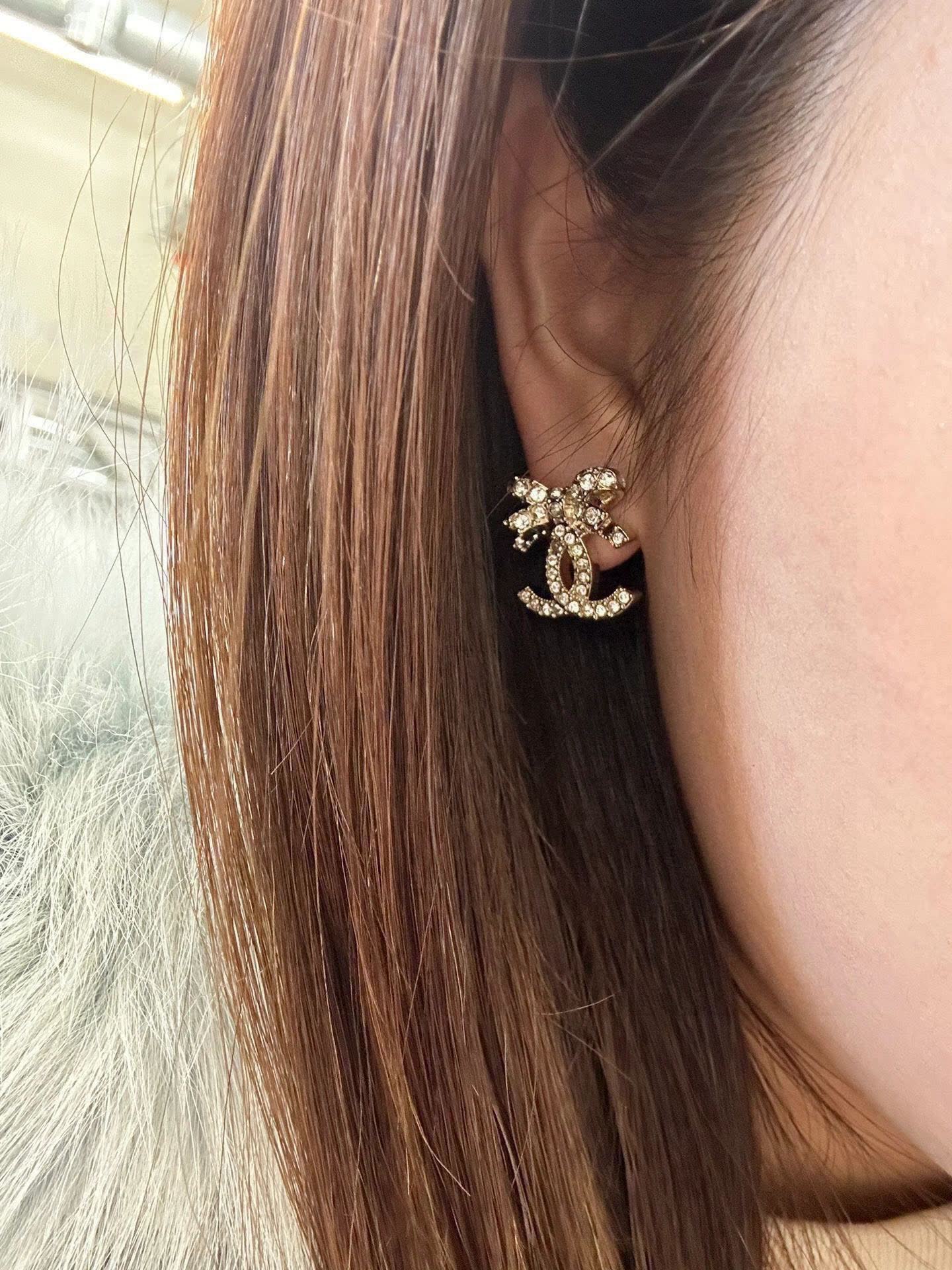 Chanel CC Bow Stud Earrings