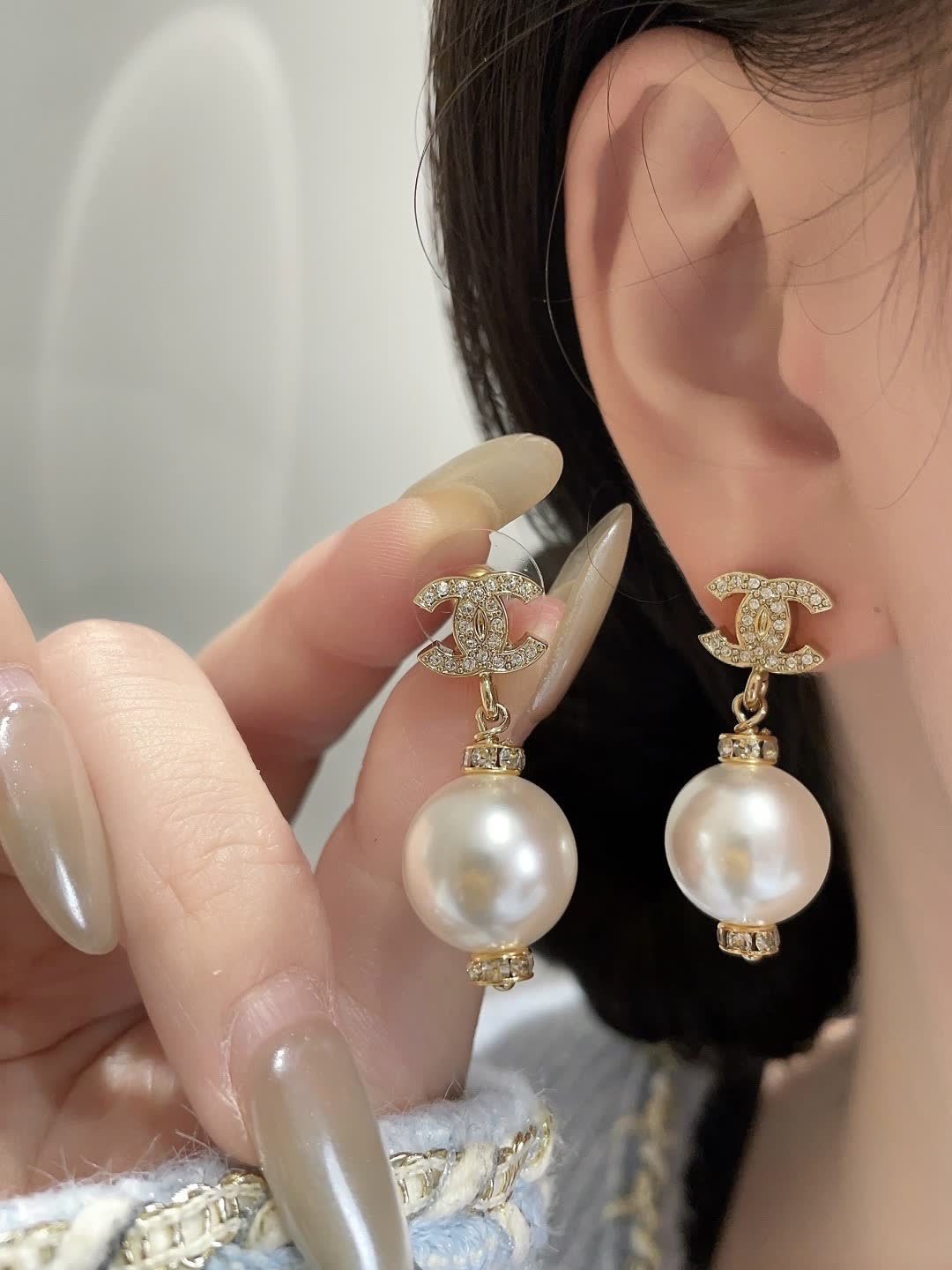 Chanel CC Pearl Earrings
