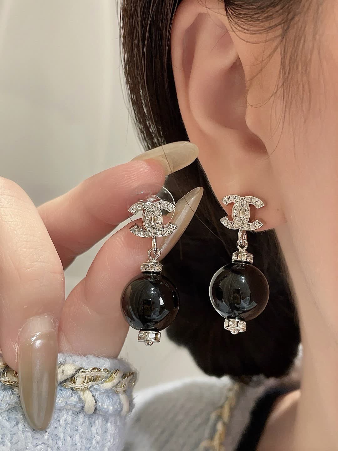 Chanel CC Pearl Earrings