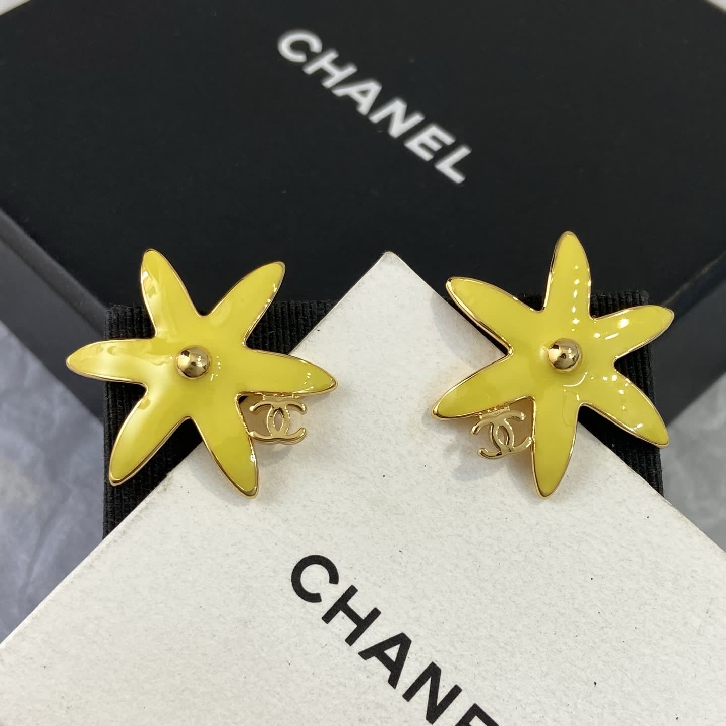 Chanel Yellow and Blue Star Flower Earrings