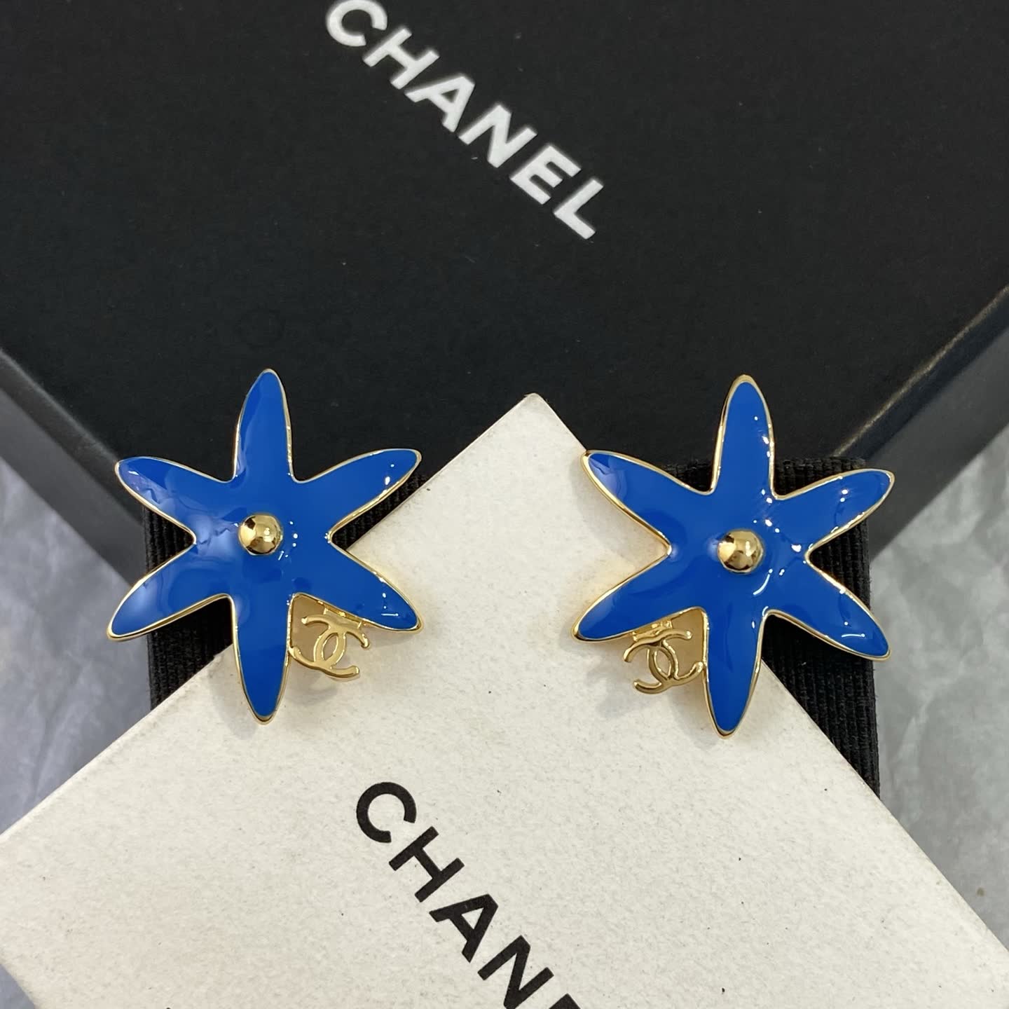 Chanel Yellow and Blue Star Flower Earrings