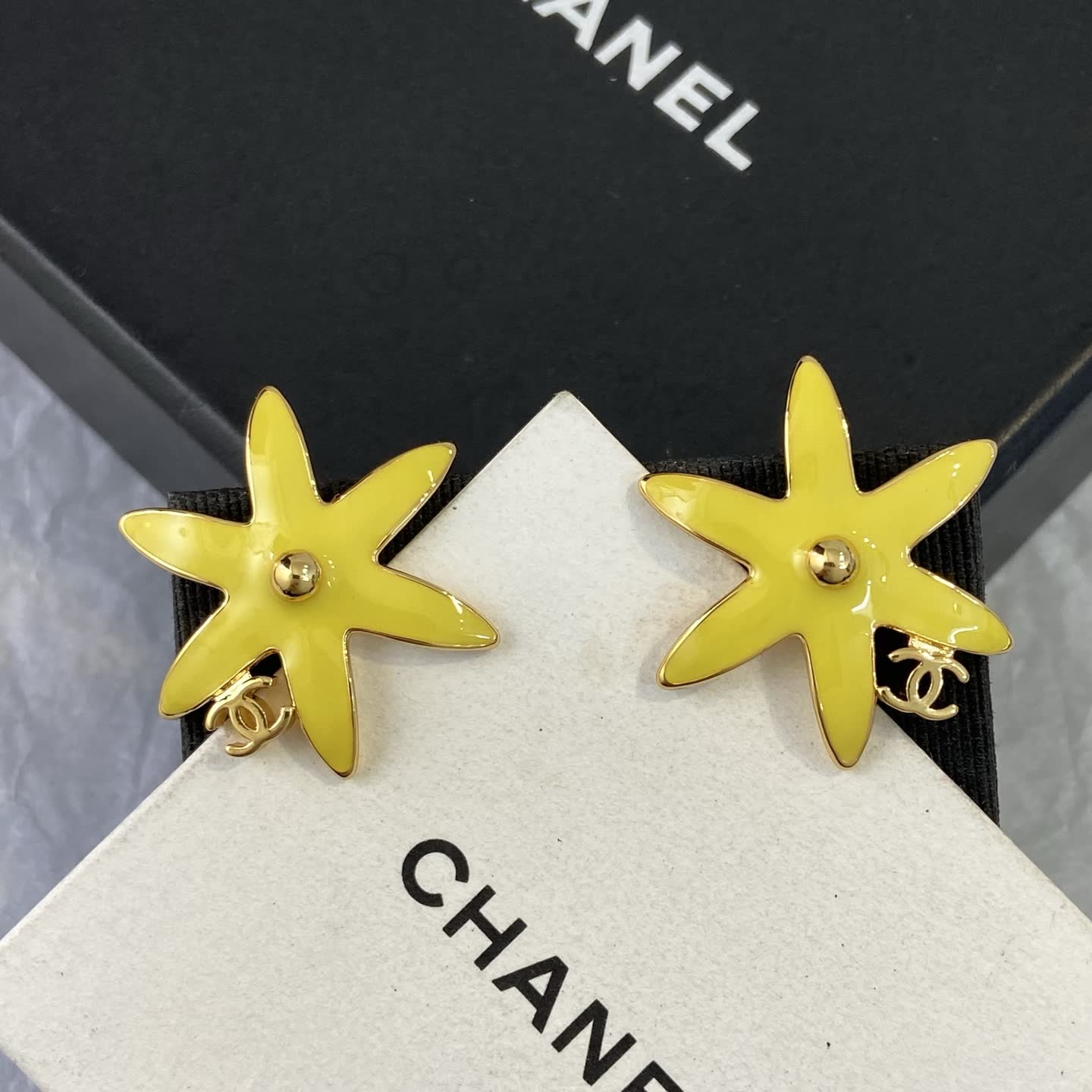 Chanel Yellow and Blue Star Flower Earrings