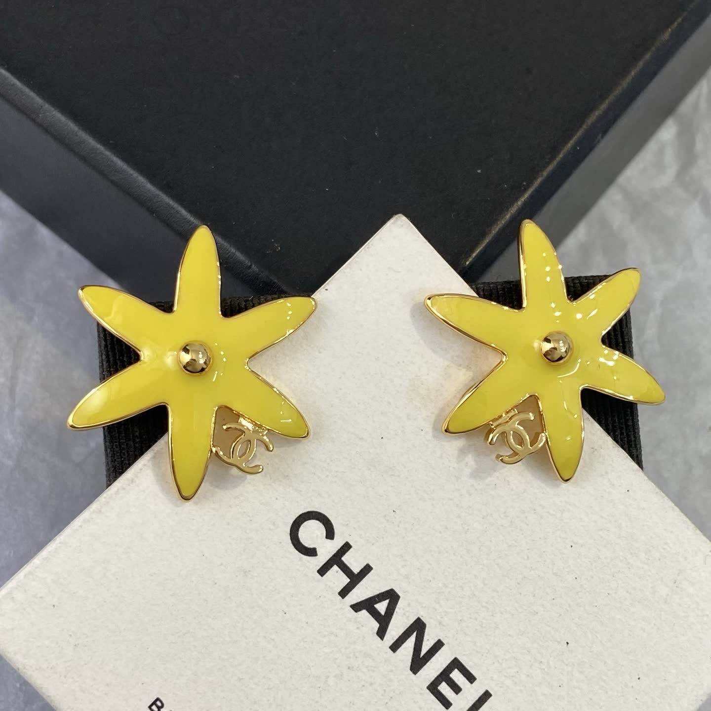 Chanel Yellow and Blue Star Flower Earrings