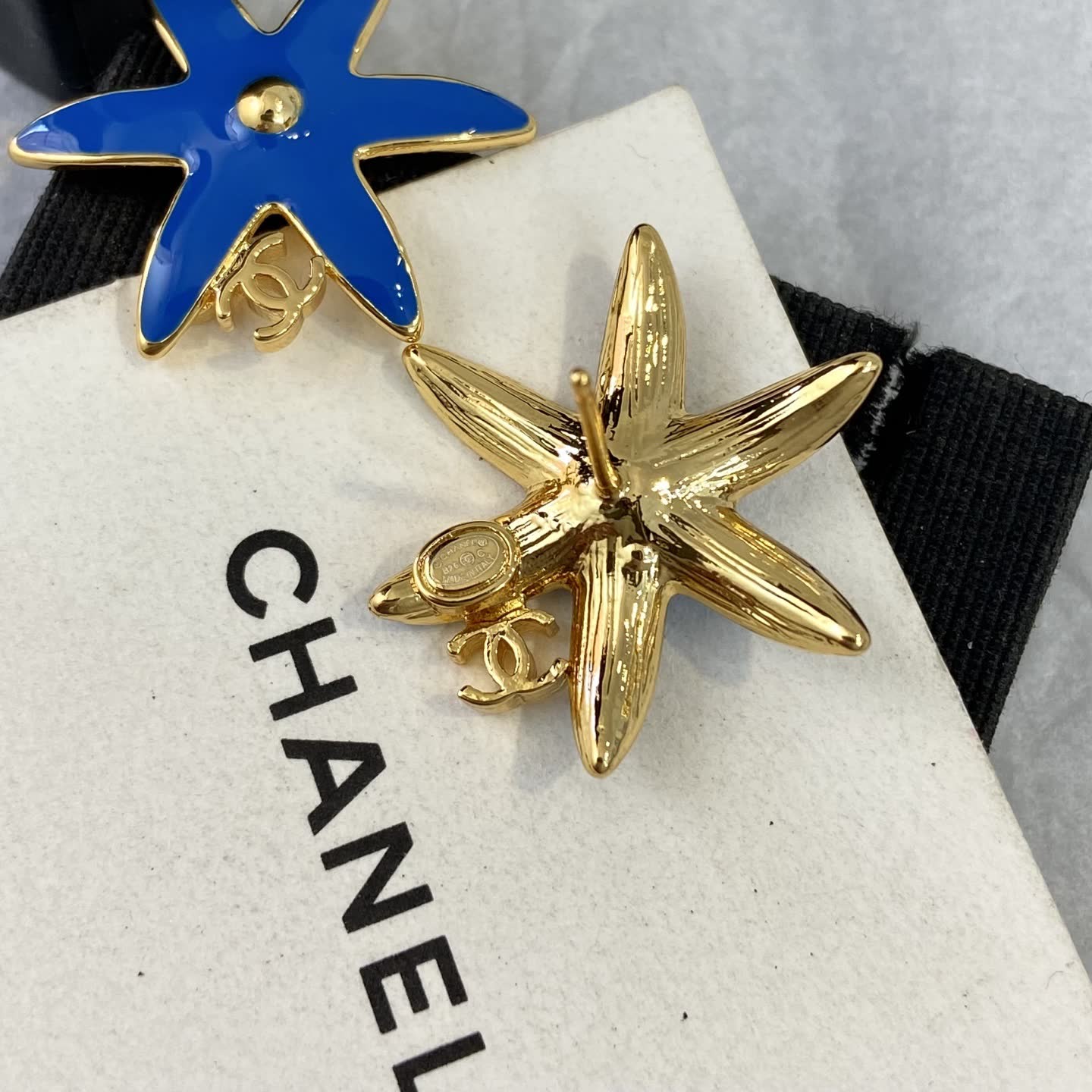 Chanel Yellow and Blue Star Flower Earrings