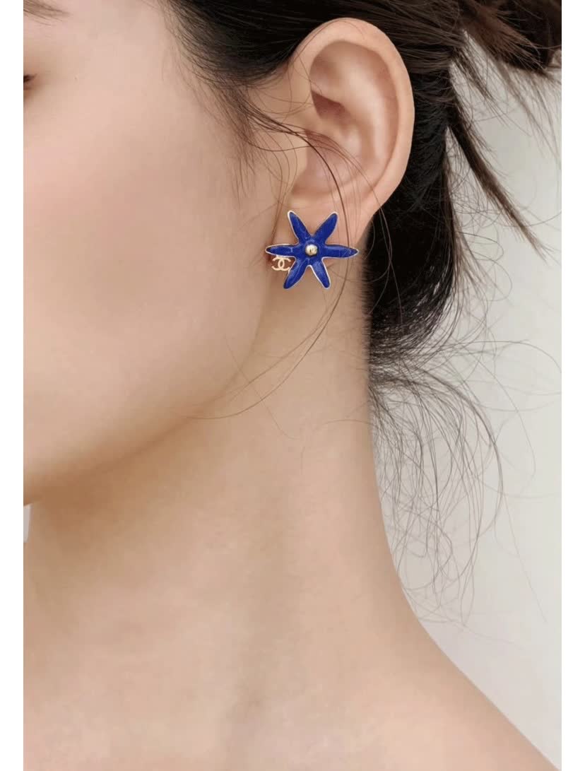Chanel Yellow and Blue Star Flower Earrings