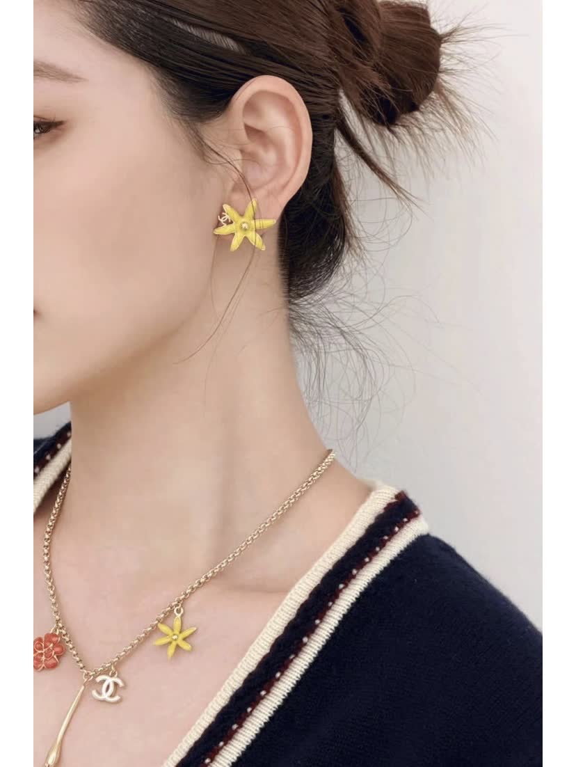 Chanel Yellow and Blue Star Flower Earrings