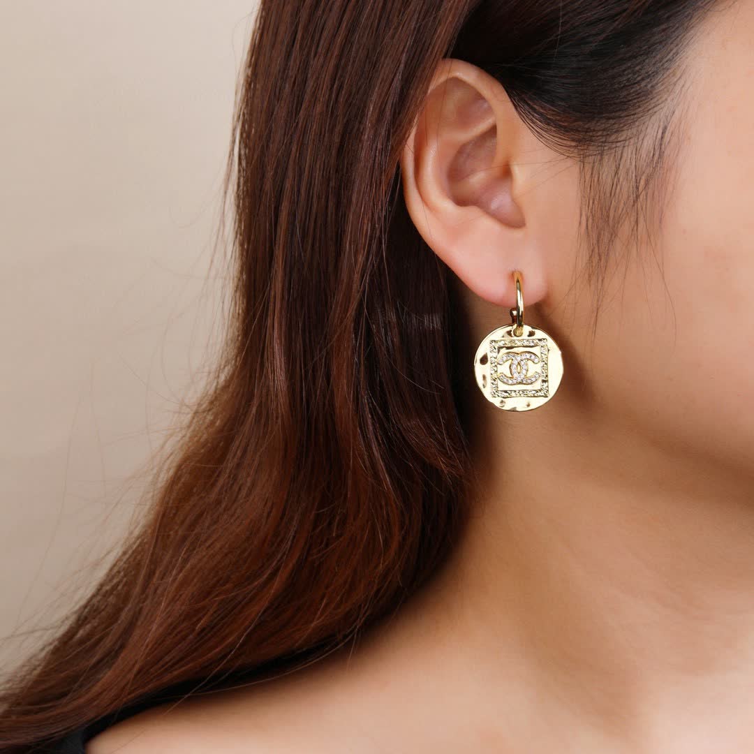 Chanel CC Logo Gold Tone Earrings