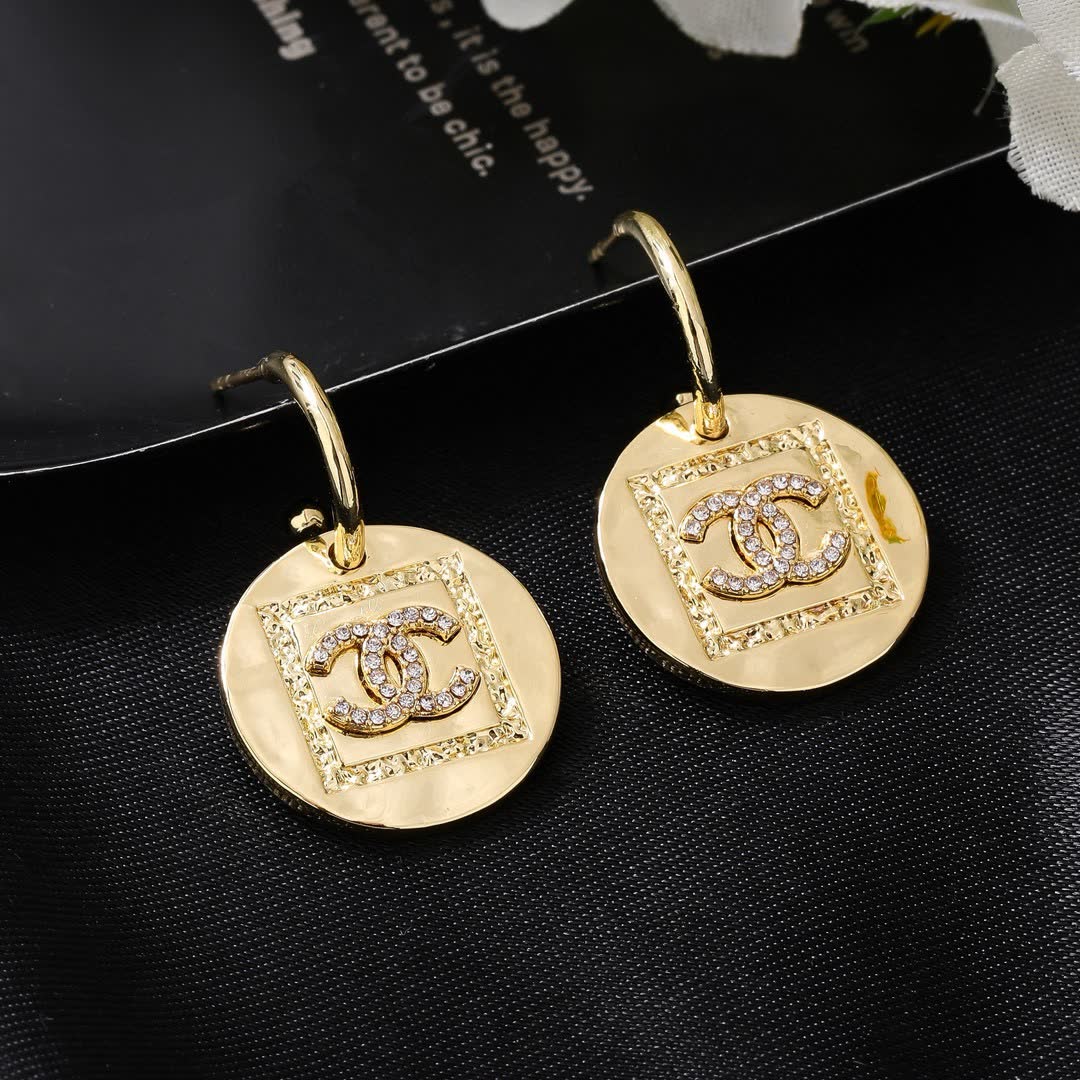 Chanel CC Logo Gold Tone Earrings