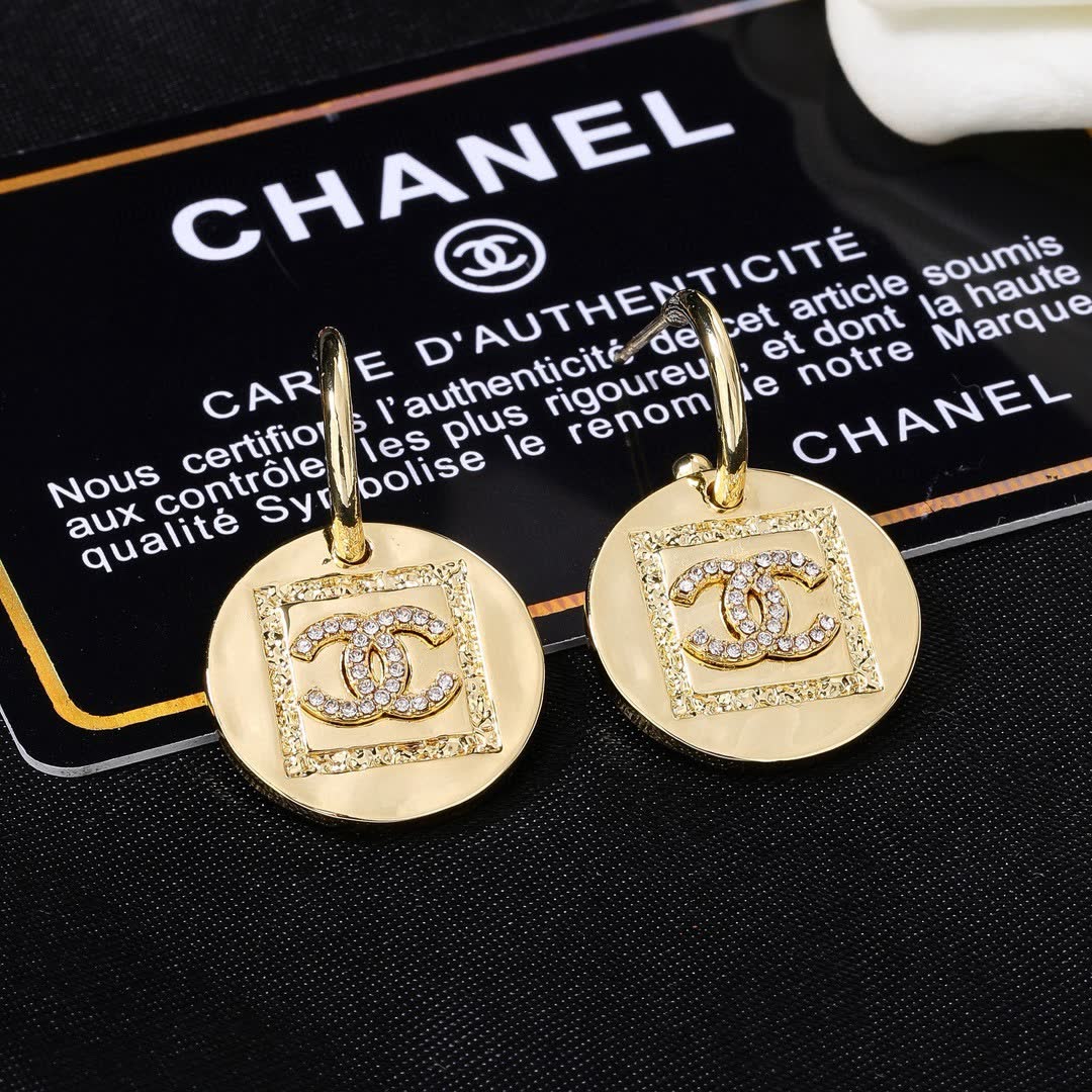 Chanel CC Logo Gold Tone Earrings