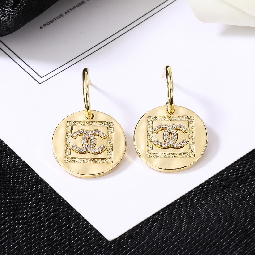 Chanel CC Logo Gold Tone Earrings