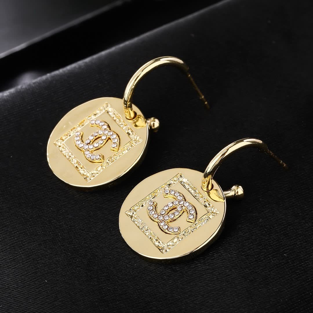 Chanel CC Logo Gold Tone Earrings