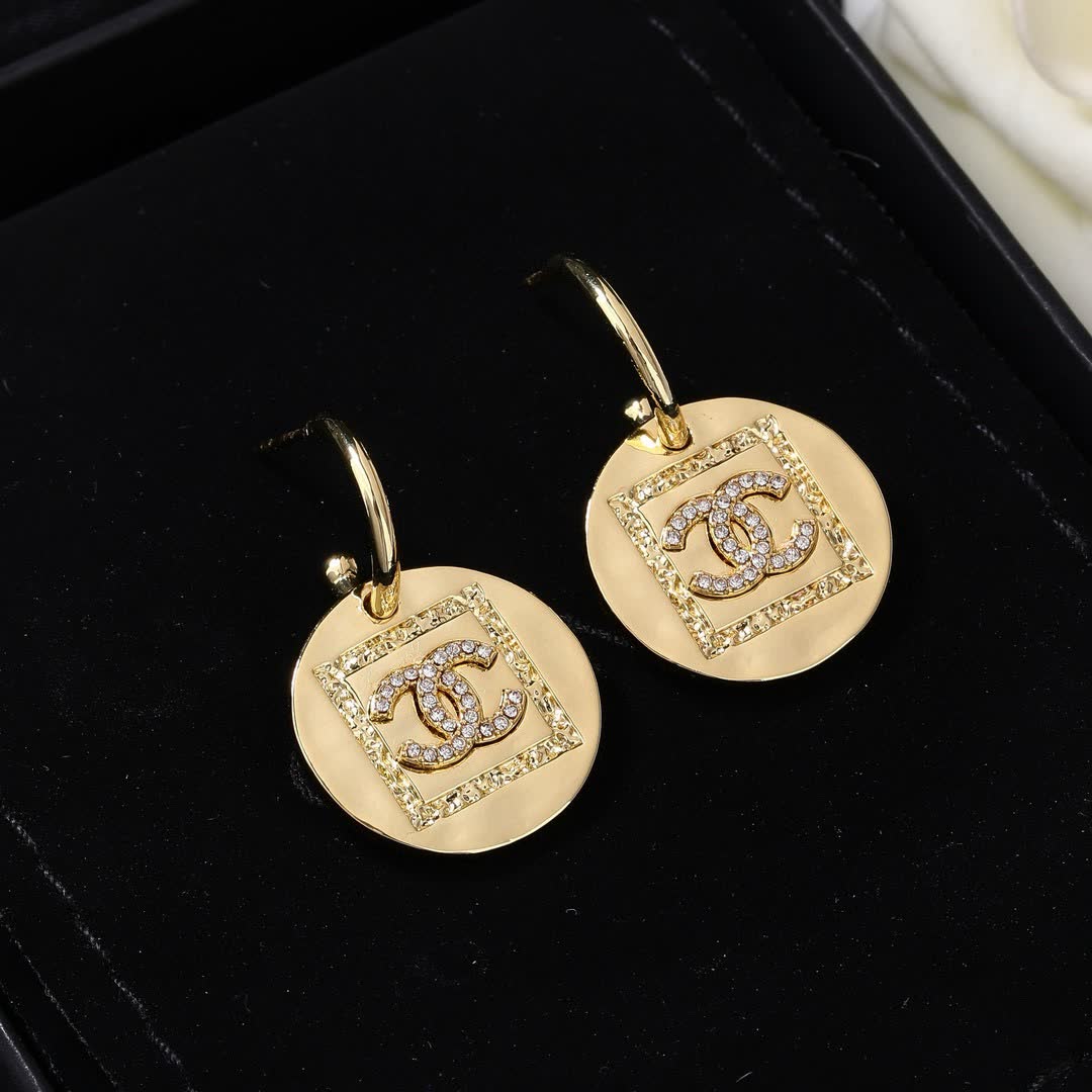 Chanel CC Logo Gold Tone Earrings