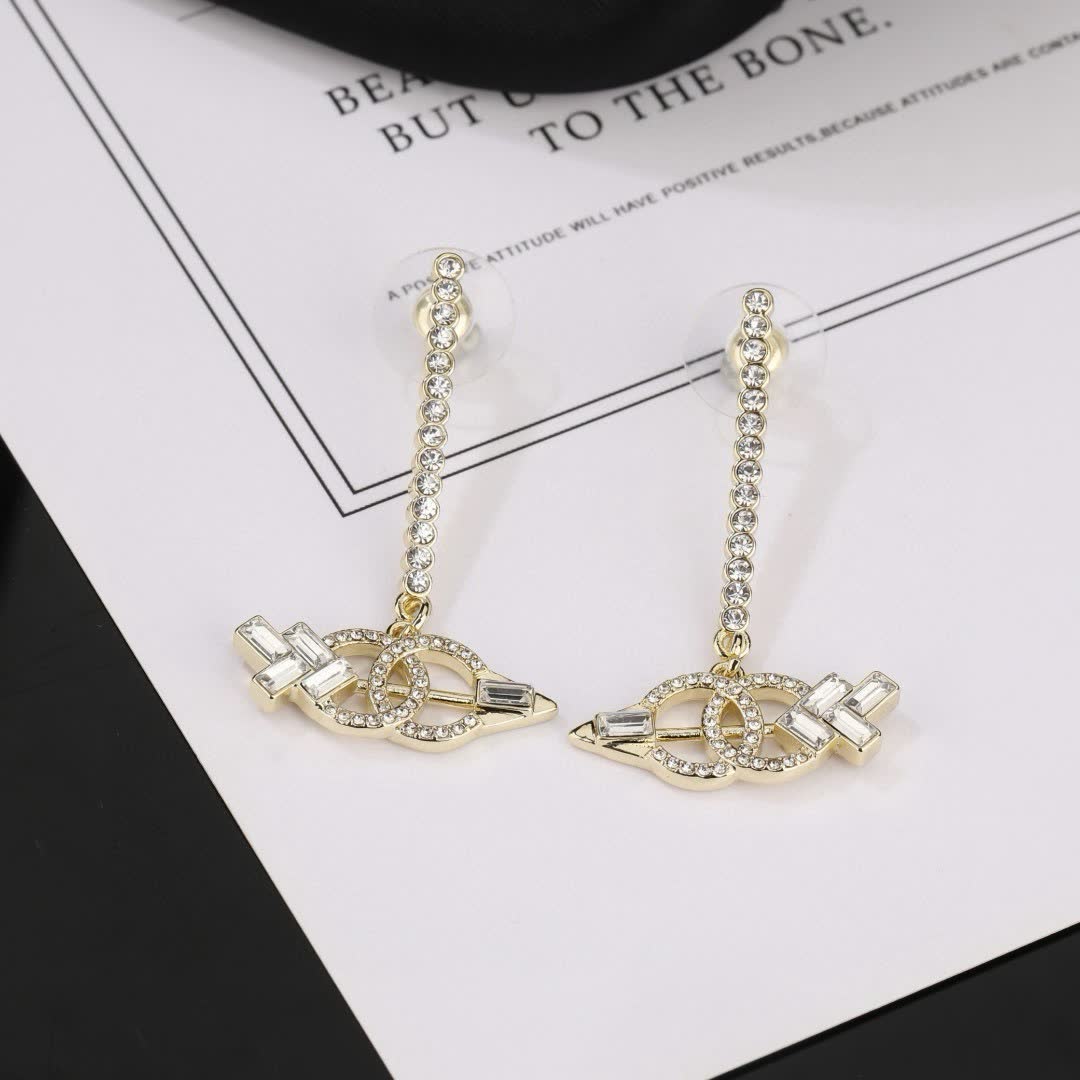 Chanel CC Logo Crystal Earrings