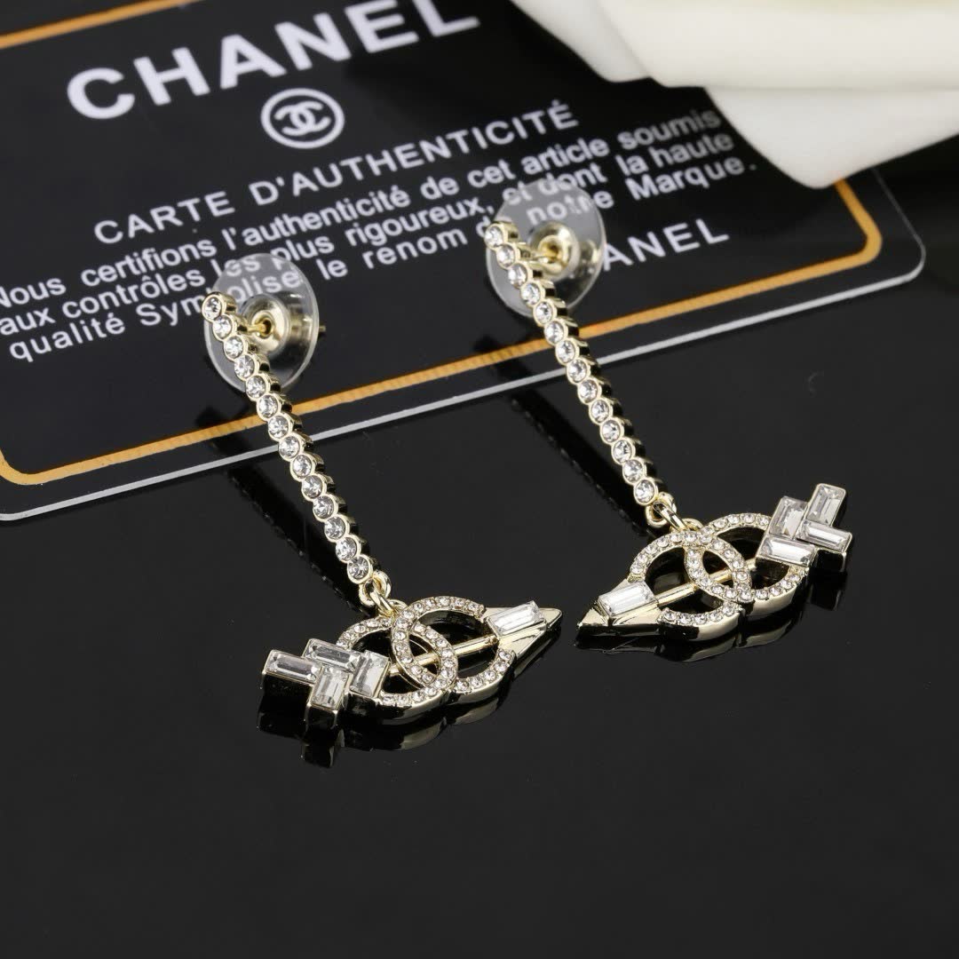 Chanel CC Logo Crystal Earrings