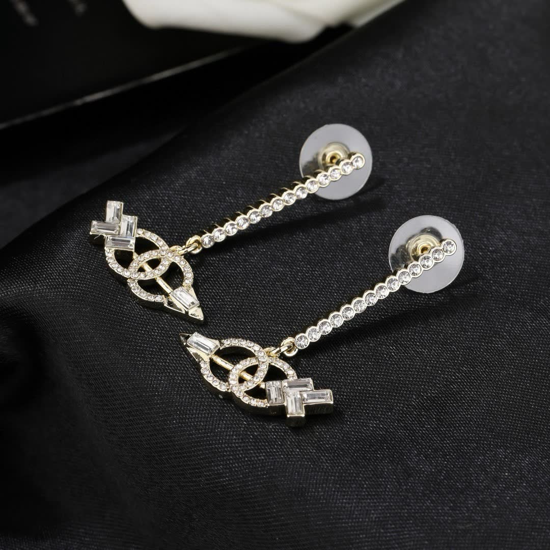 Chanel CC Logo Crystal Earrings