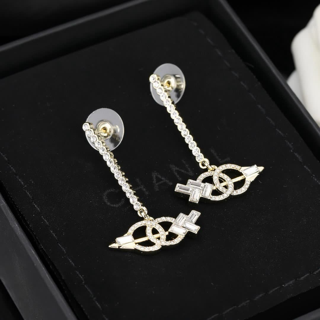 Chanel CC Logo Crystal Earrings