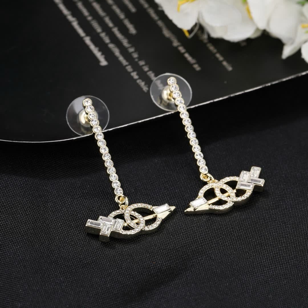 Chanel CC Logo Crystal Earrings