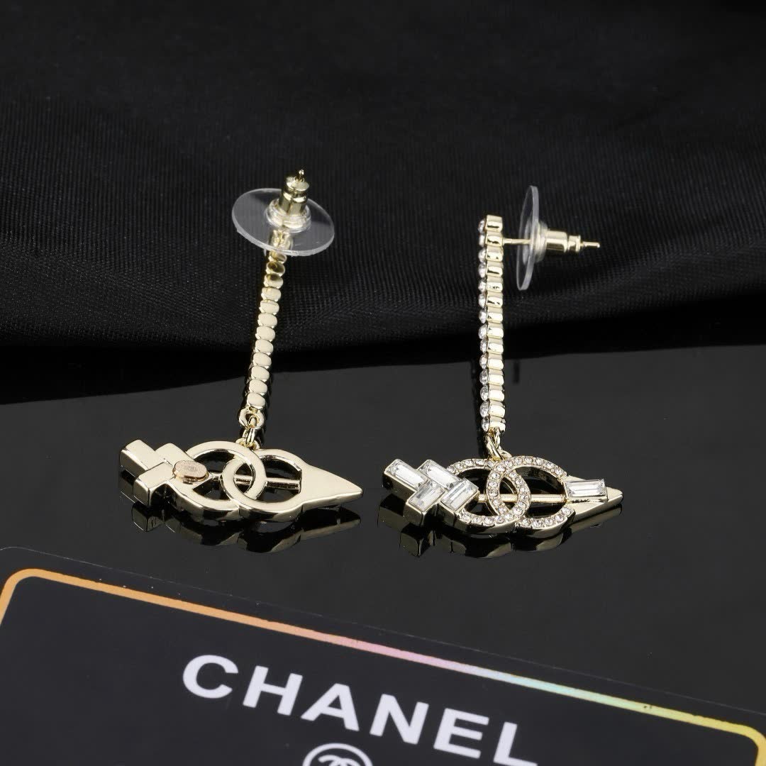 Chanel CC Logo Crystal Earrings
