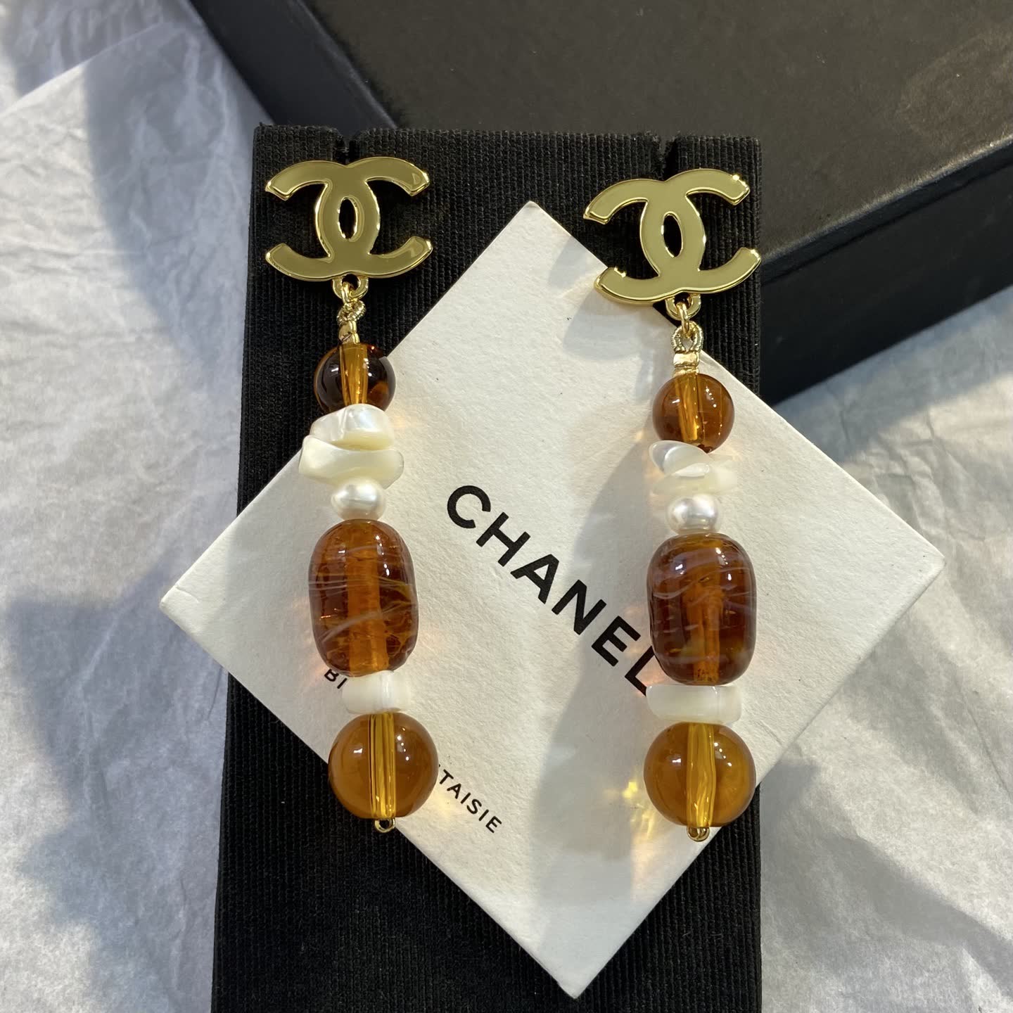 Chanel CC Logo Brown Beaded Earrings Chanel CC Logo Brown Beaded Earrings