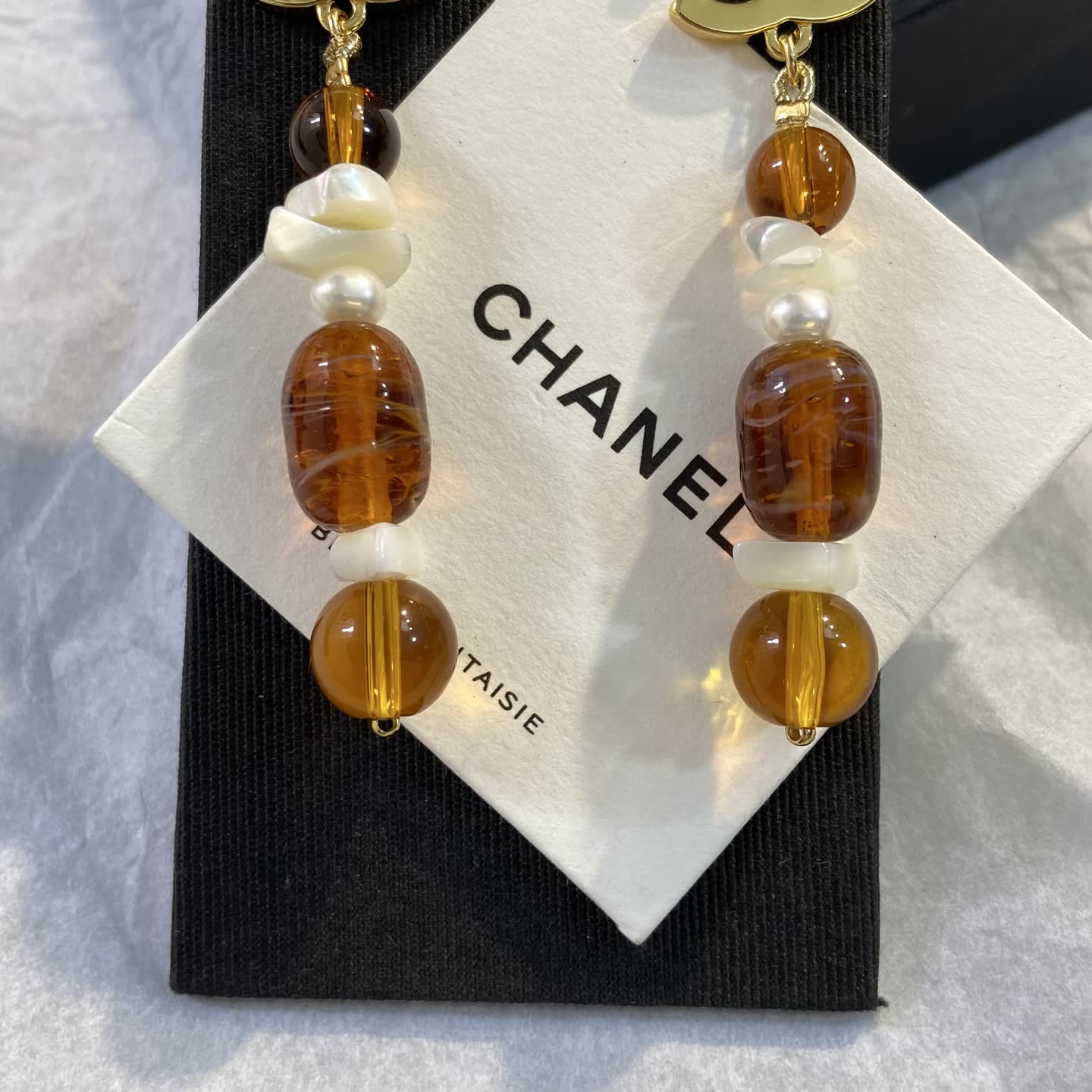 Chanel CC Logo Brown Beaded Earrings