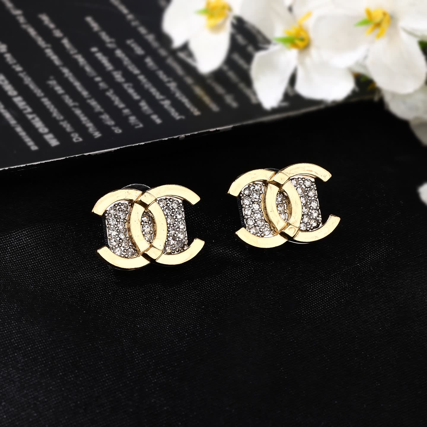 Chanel CC Logo Crystal Stud Earrings