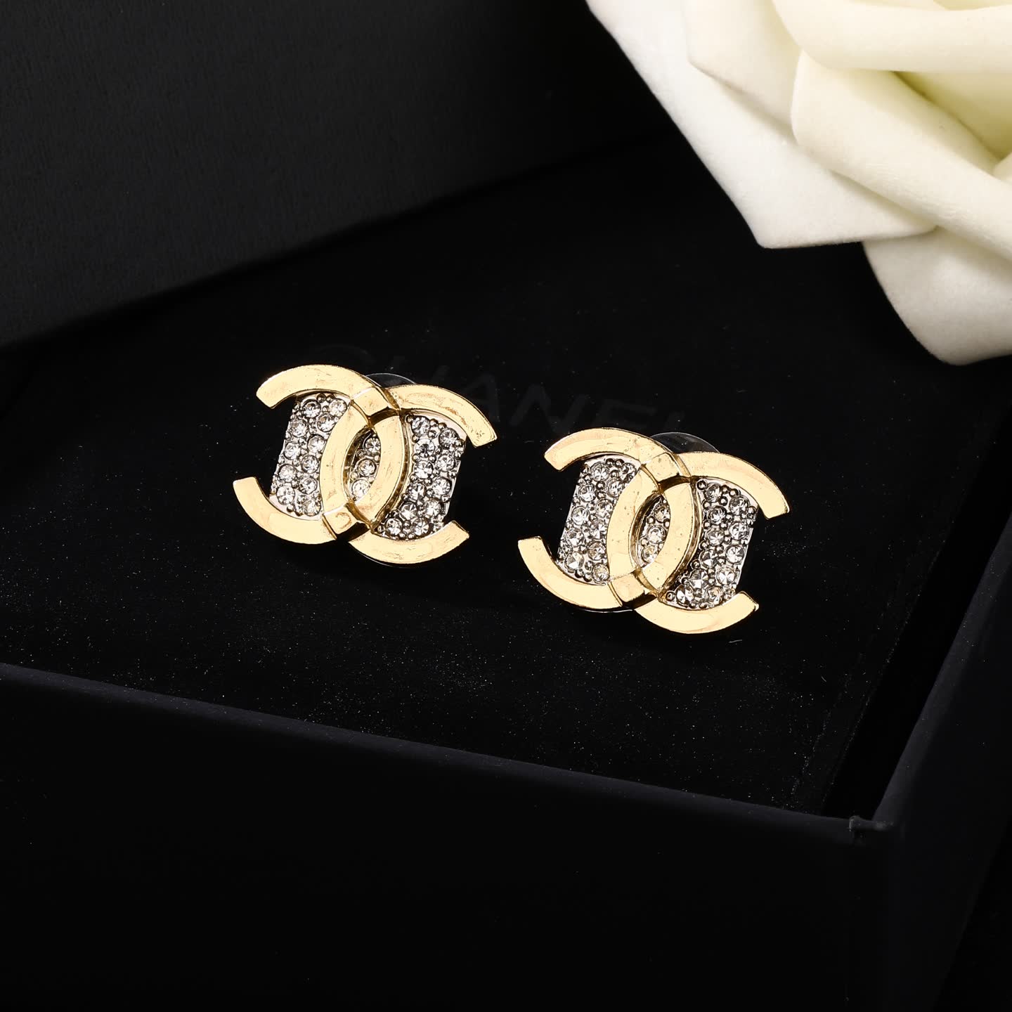 Chanel CC Logo Crystal Stud Earrings