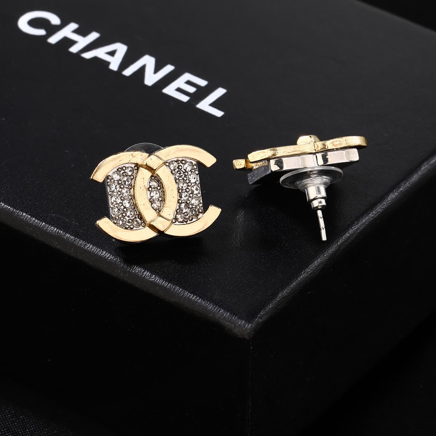 Chanel CC Logo Crystal Stud Earrings