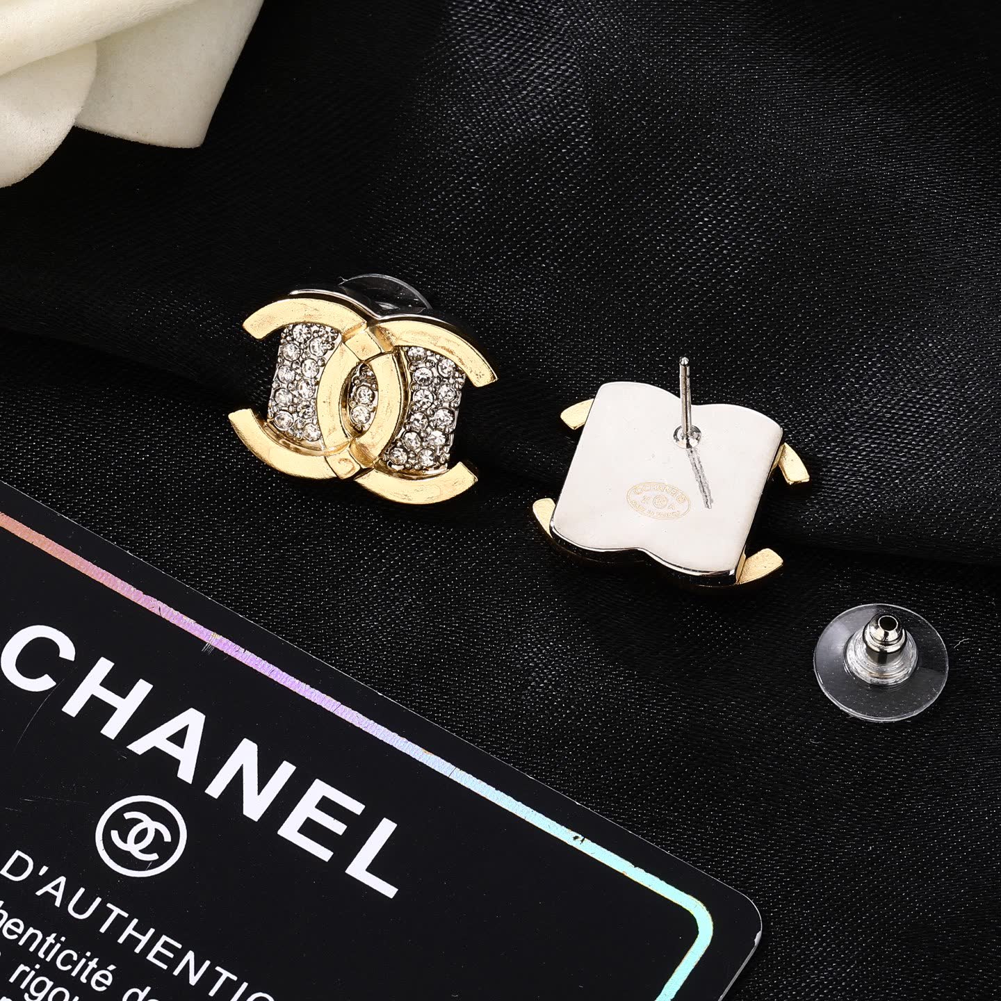 Chanel CC Logo Crystal Stud Earrings