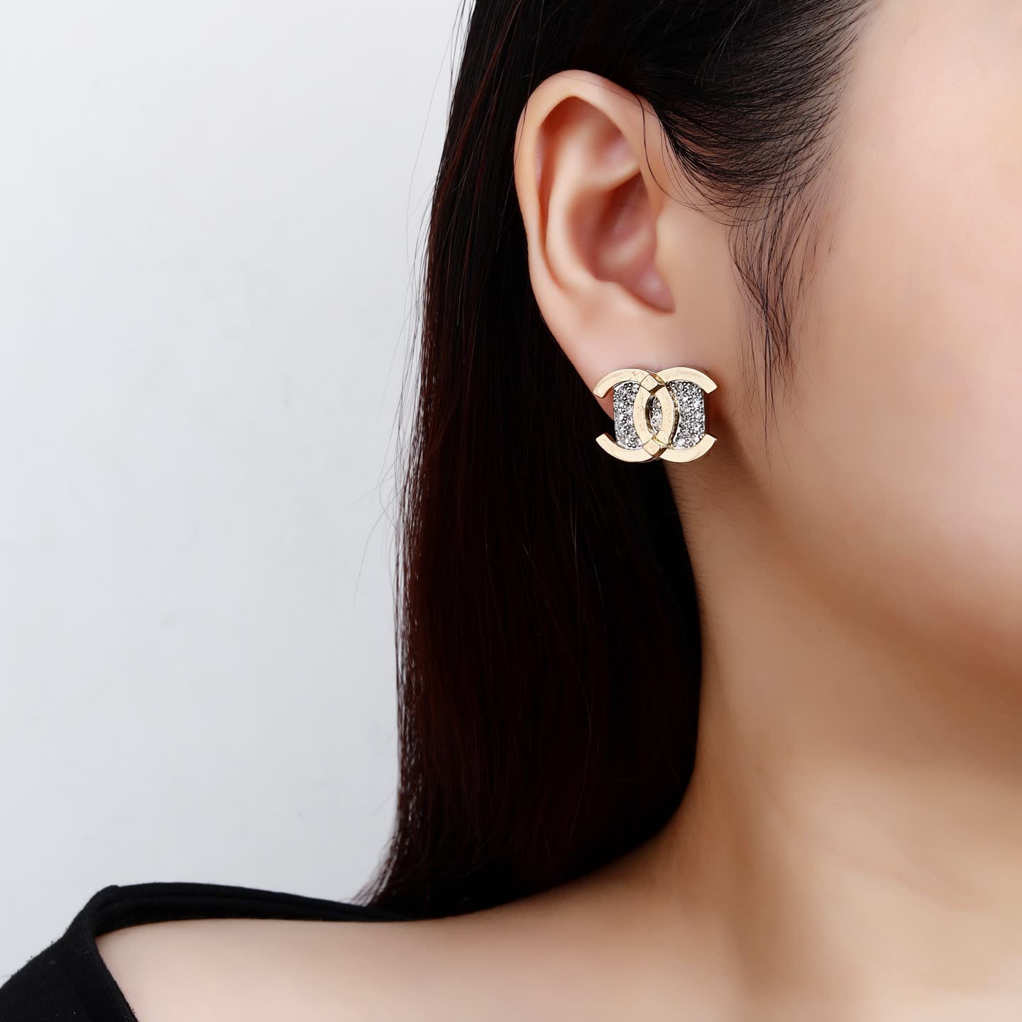Chanel CC Logo Crystal Stud Earrings