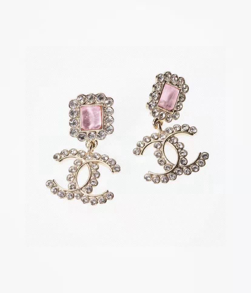 Chanel CC Logo Pink Stone Earrings Chanel CC Logo Pink Stone Earrings