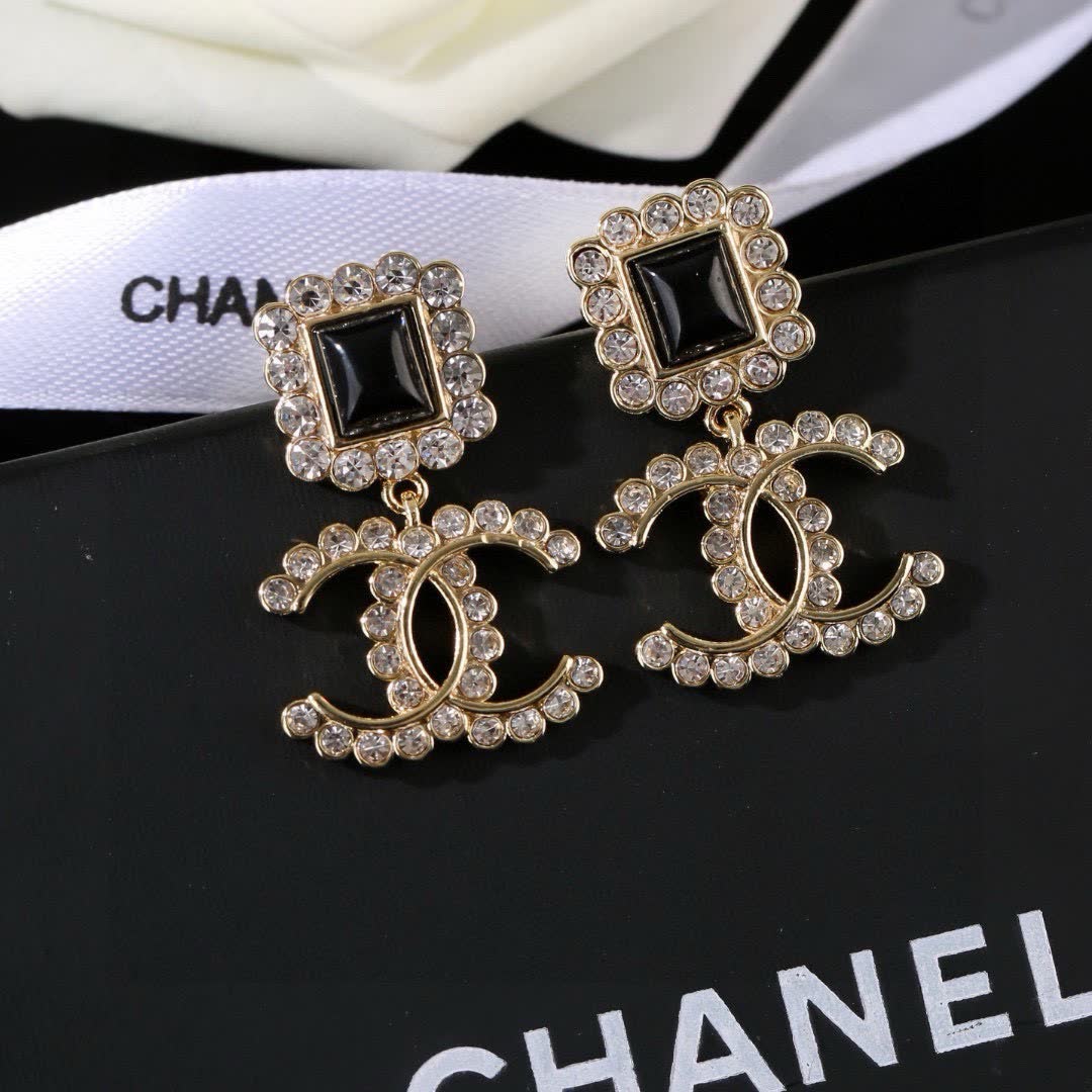 Chanel CC Logo Pink Stone Earrings