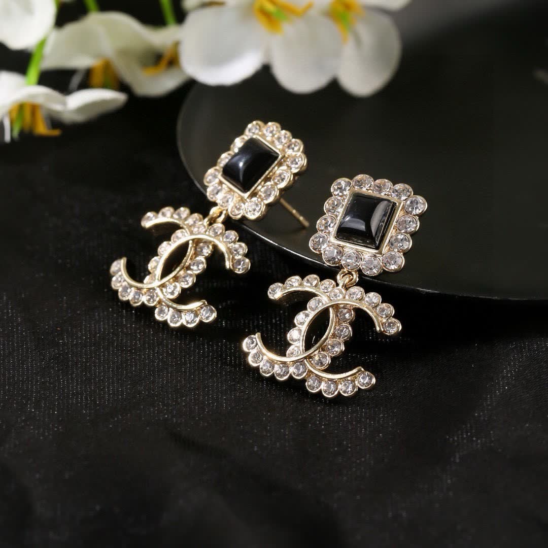Chanel CC Logo Pink Stone Earrings