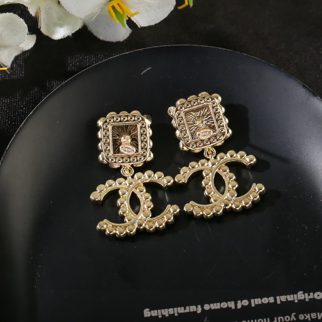 Chanel CC Logo Pink Stone Earrings