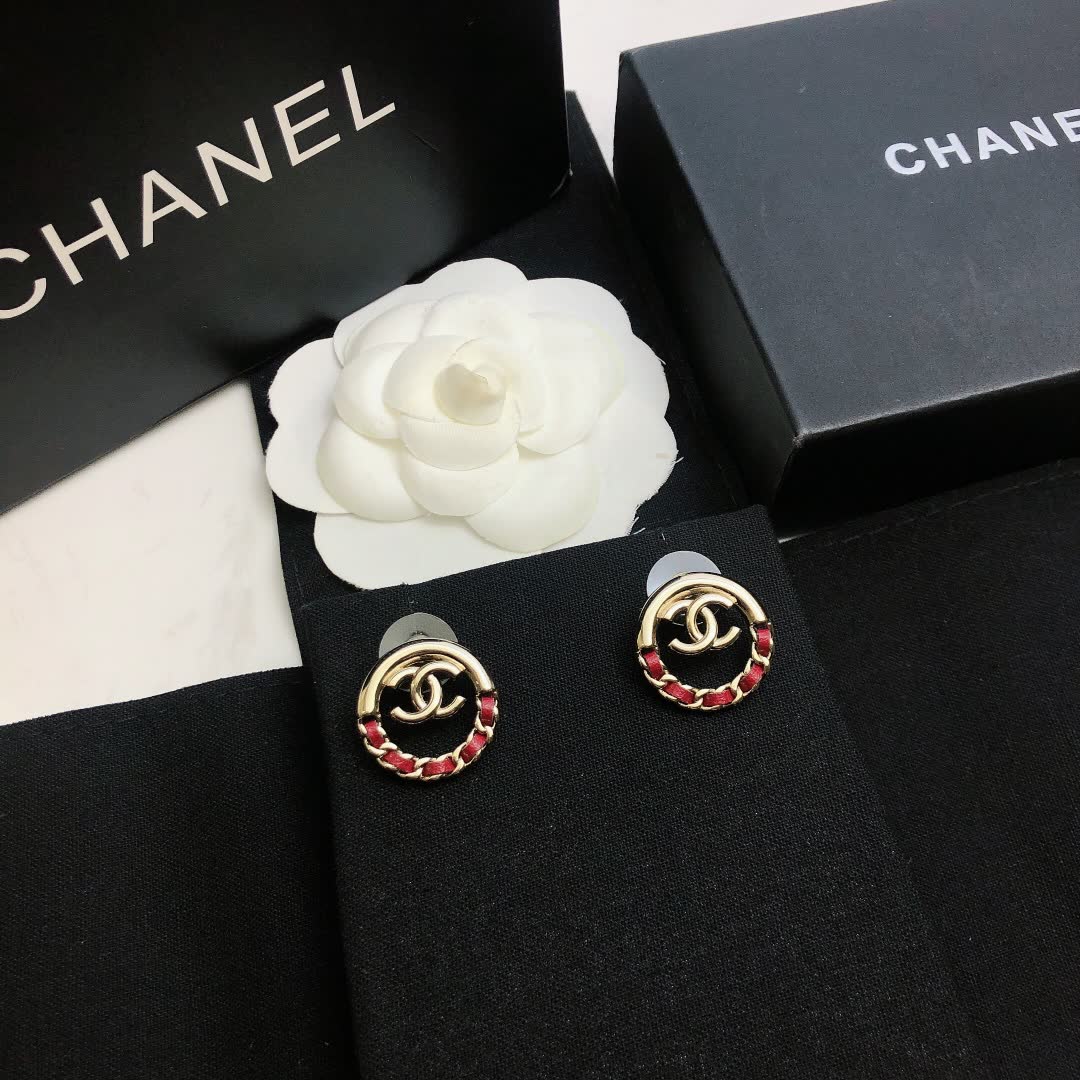 Chanel CC Logo Earrings with Red Stones
