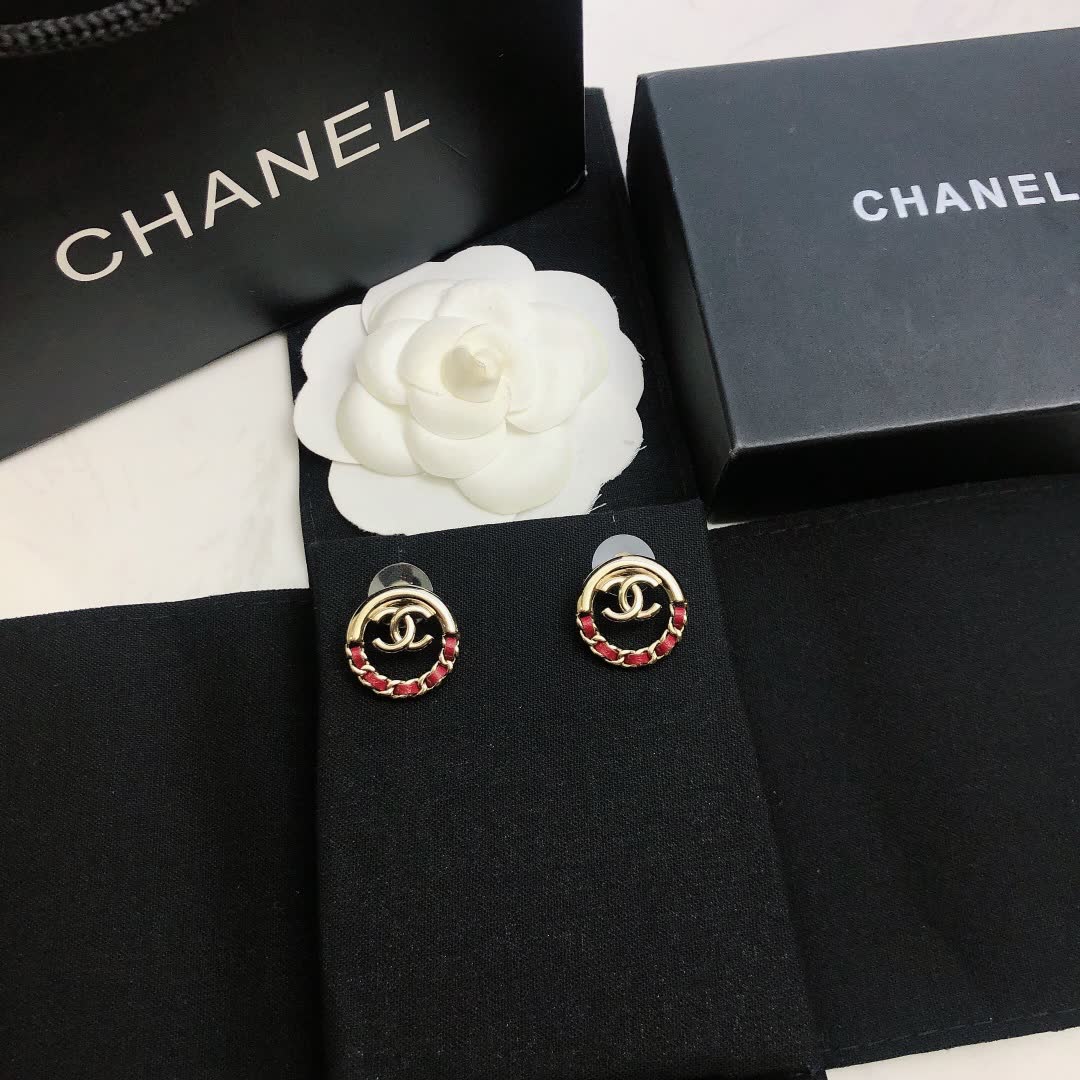 Chanel CC Logo Earrings with Red Stones