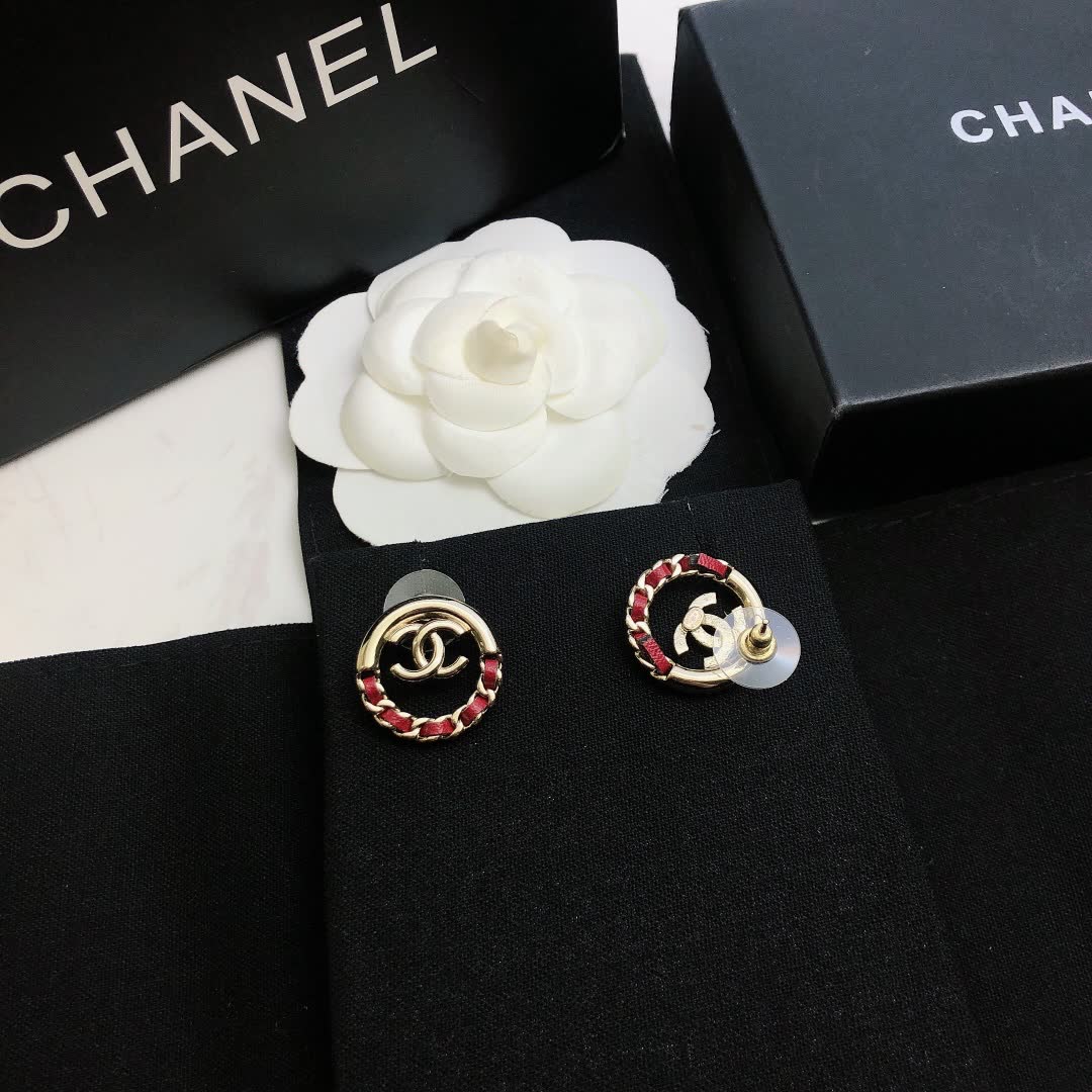 Chanel CC Logo Earrings with Red Stones