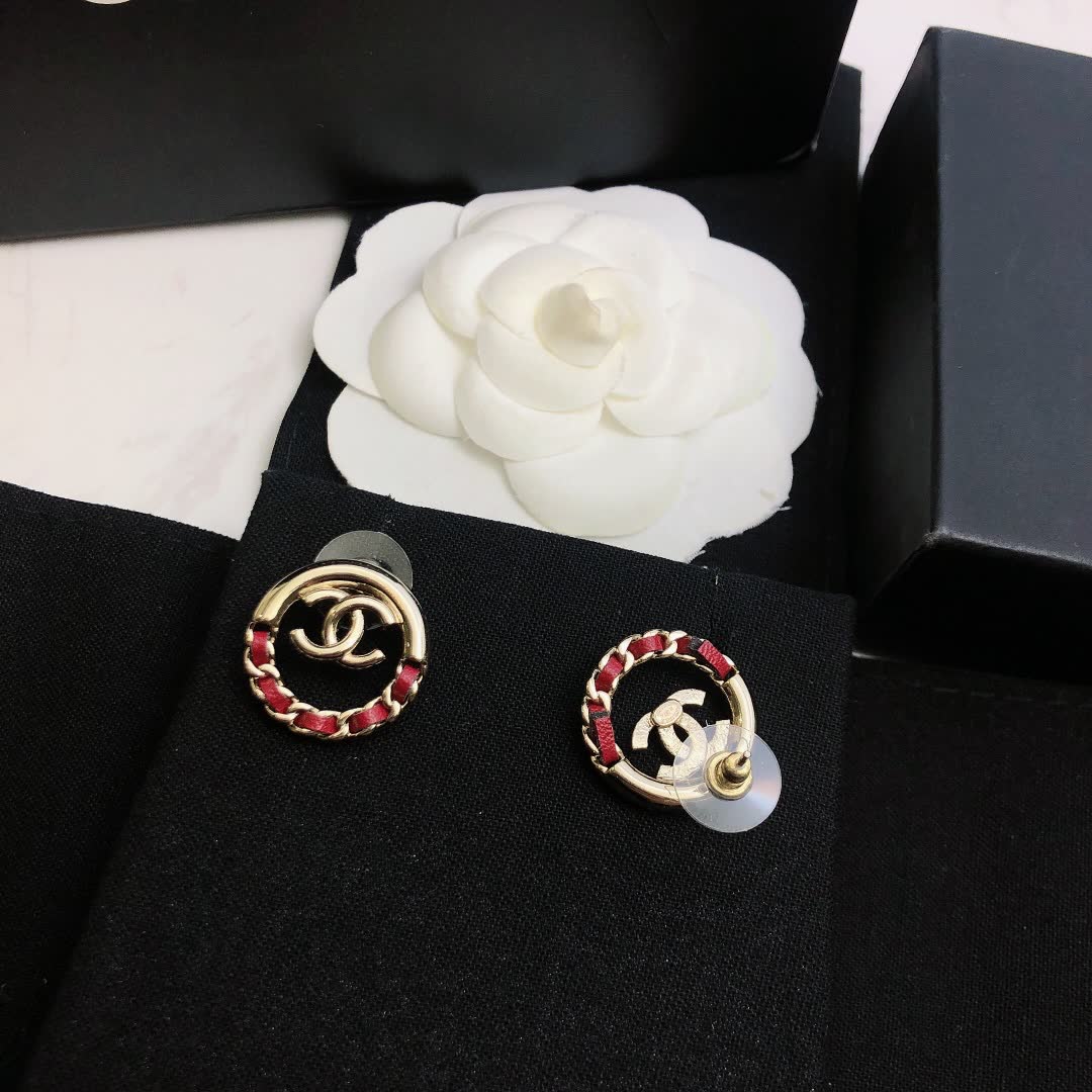 Chanel CC Logo Earrings with Red Stones