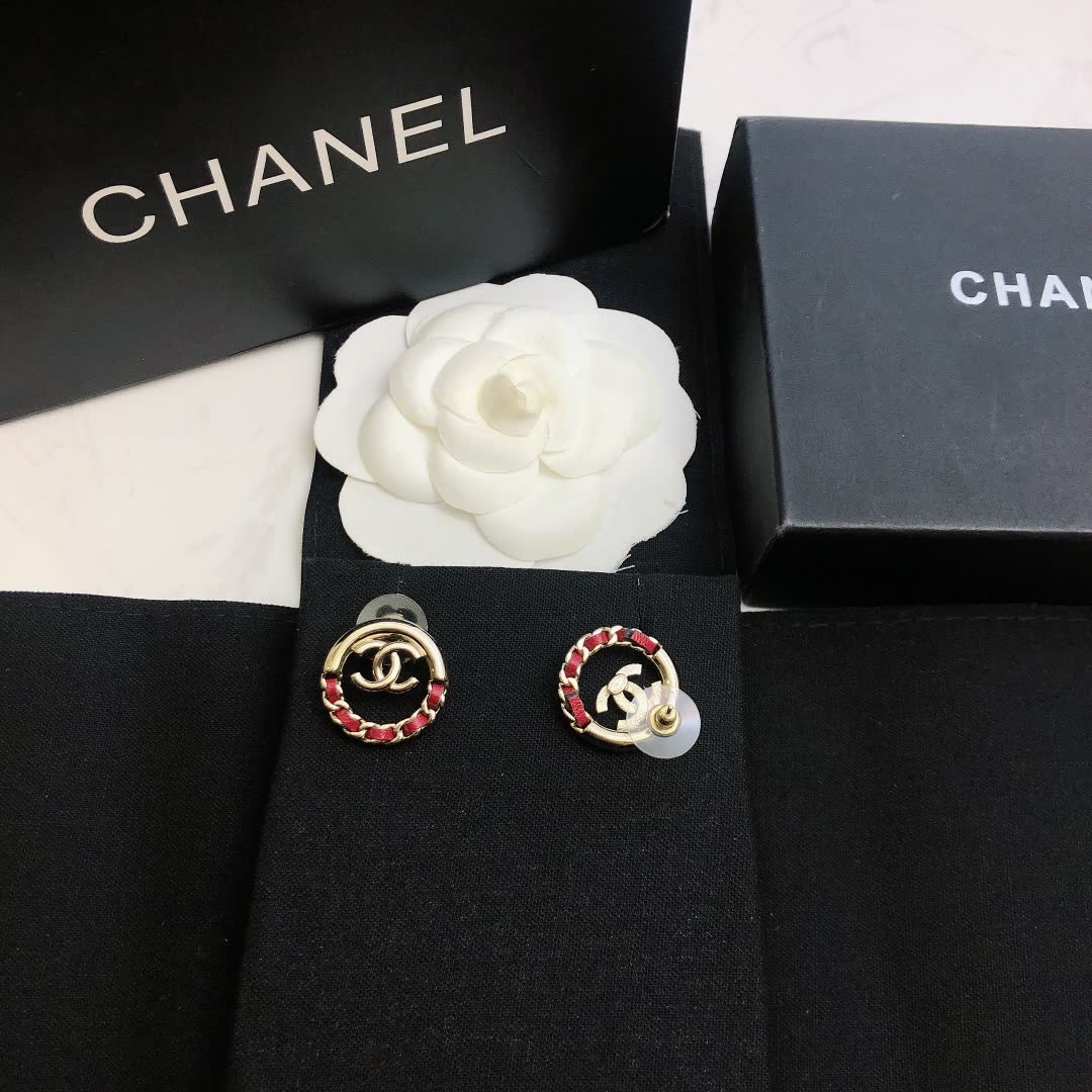 Chanel CC Logo Earrings with Red Stones