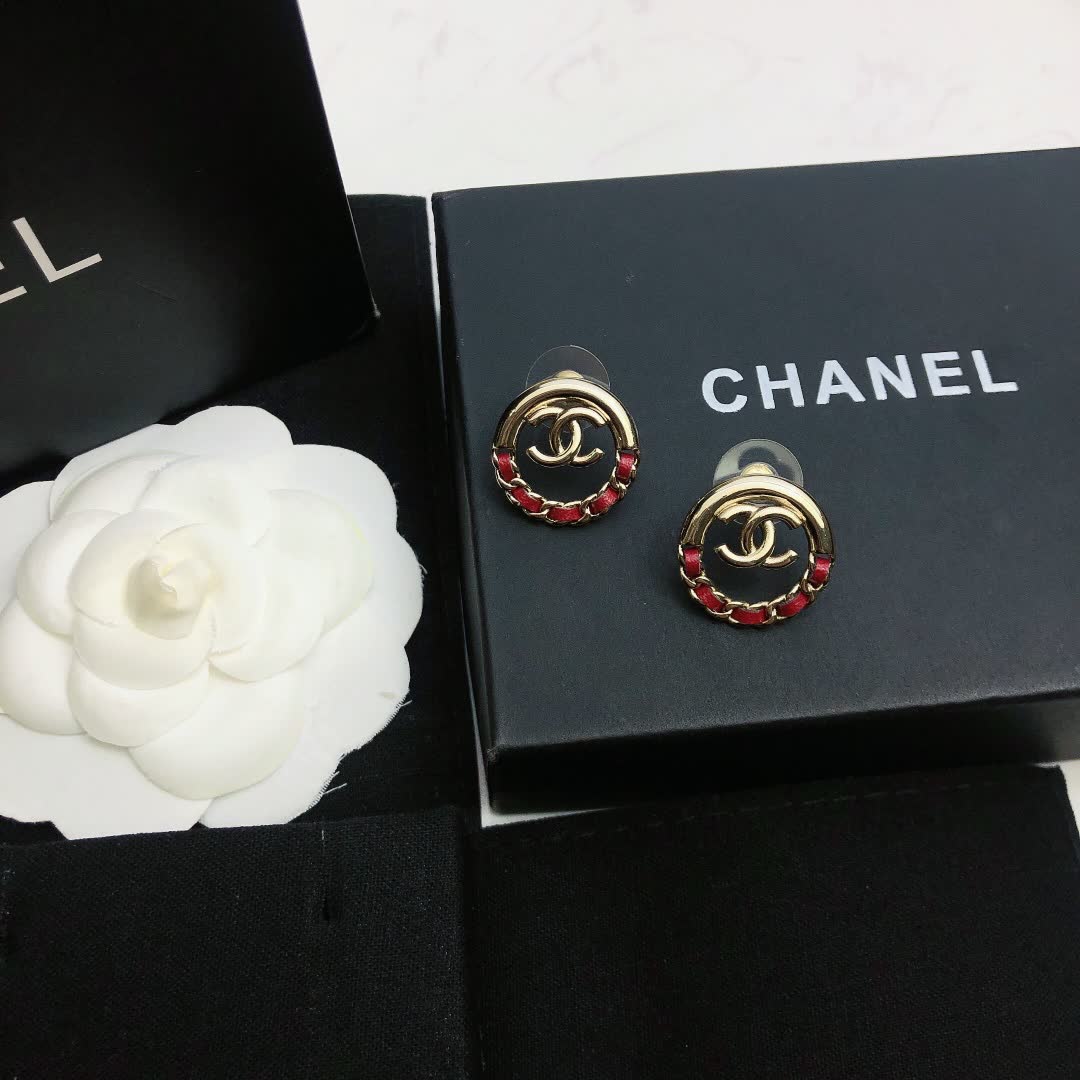 Chanel CC Logo Earrings with Red Stones