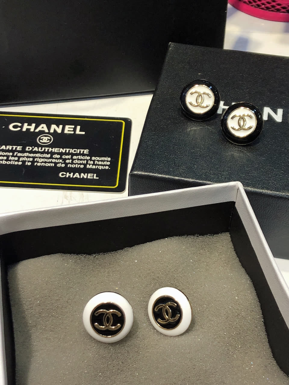 Chanel CC Logo Button Earrings
